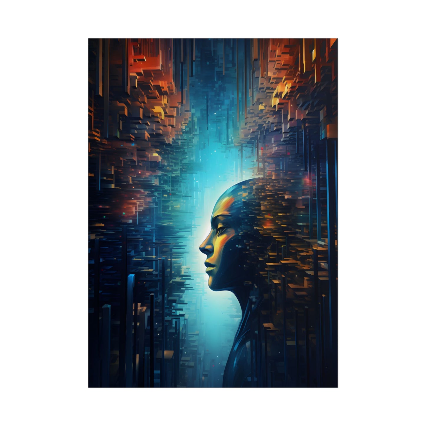 Cyber Dreams: Futuristic Digital Artwork with Neon Lights - Poster
