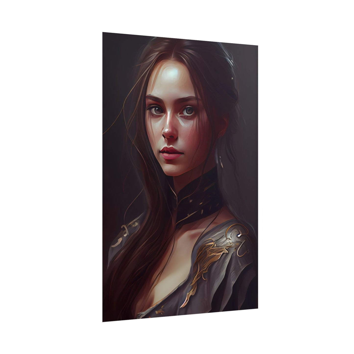 Elegant Indoor Portrait: Brown Hair Beauty - Poster