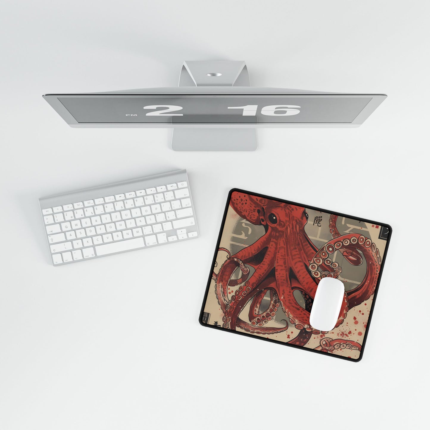 Stylized Japanese Octopus: Muted Watercolor Artwork - Desk Mat
