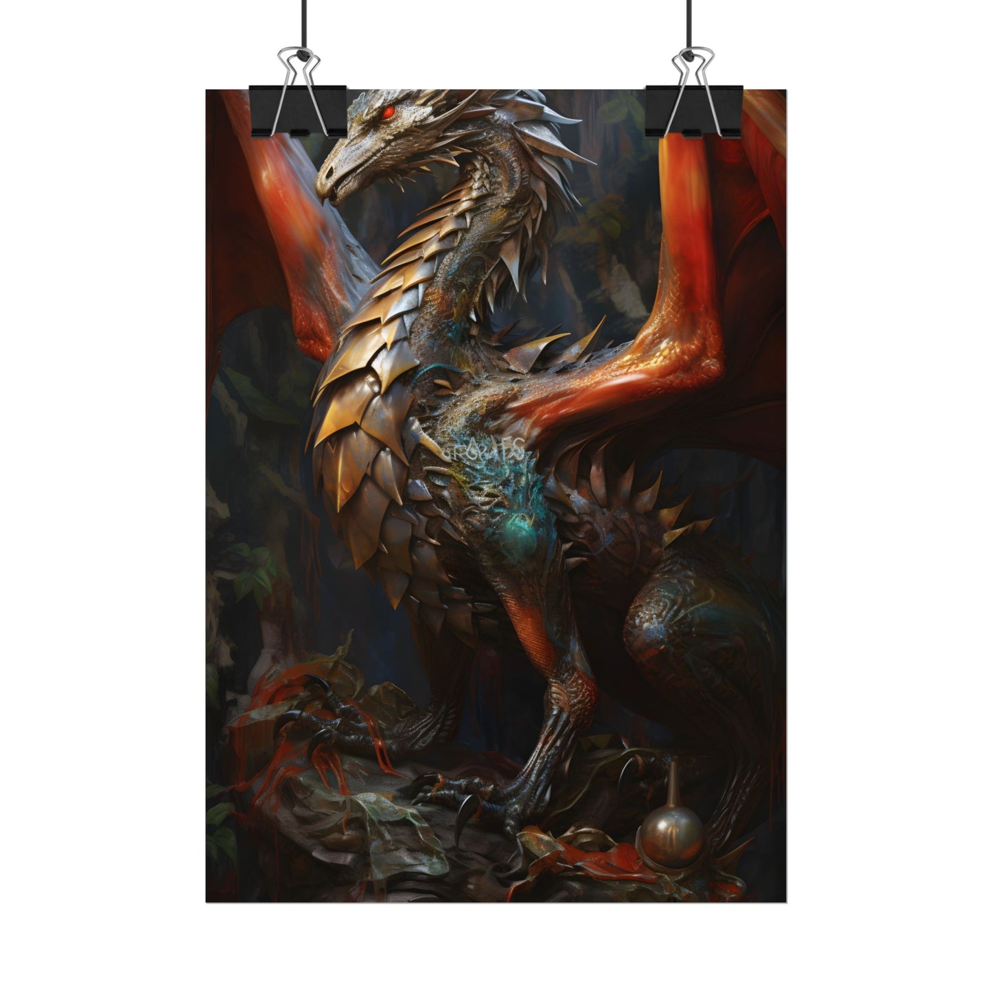 Fantasy Dragon Guardian Art: Ancient Dragon in its Lair - Poster