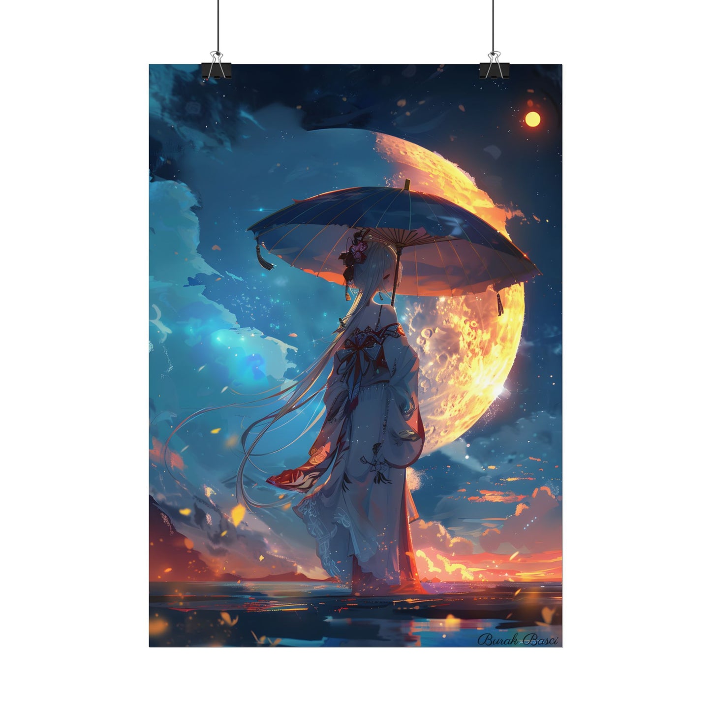 Winter Anime Girl: Holding Umbrella in Snowy Scene - Poster
