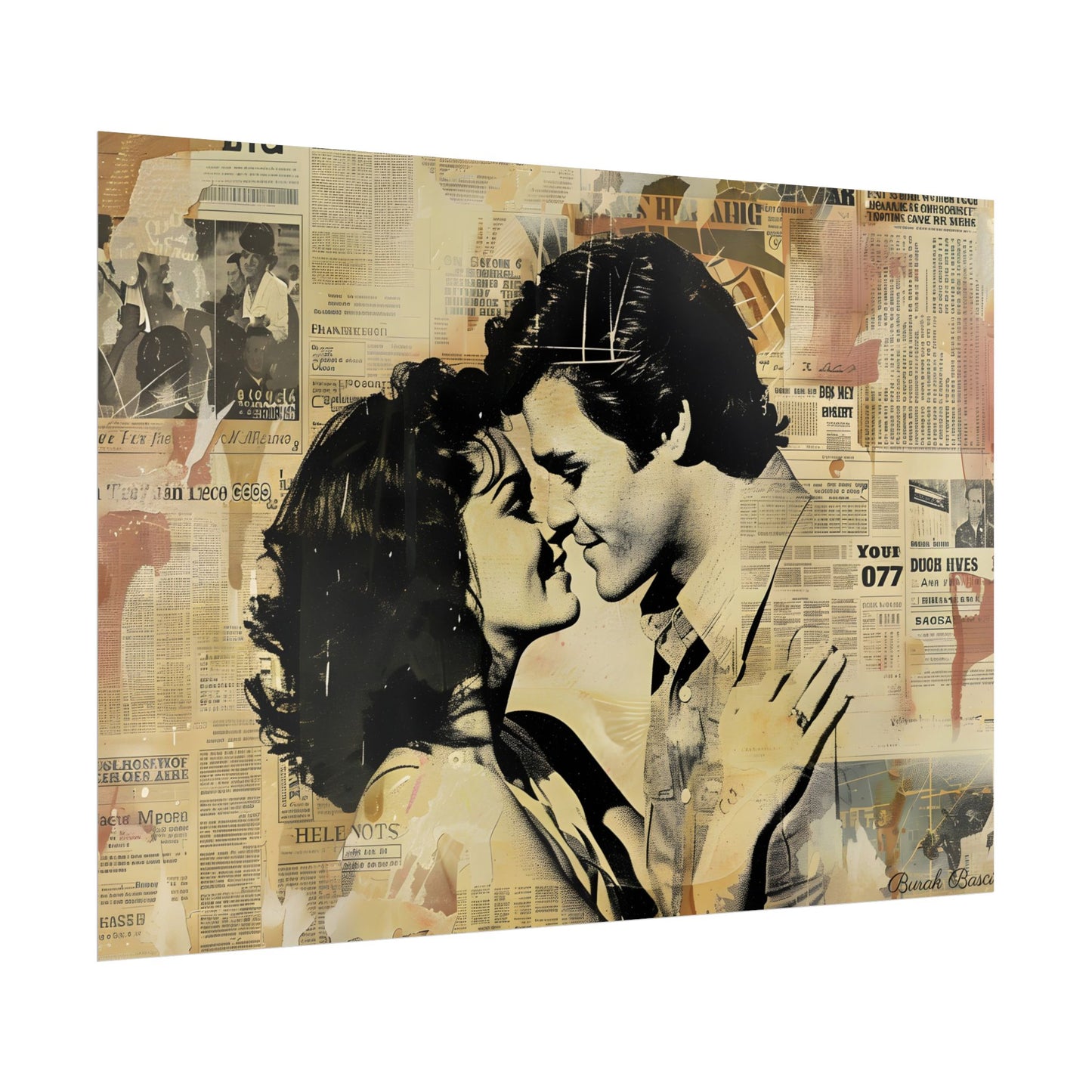 Retro Vintage Romance: Couples Newsprint Artwork - Poster