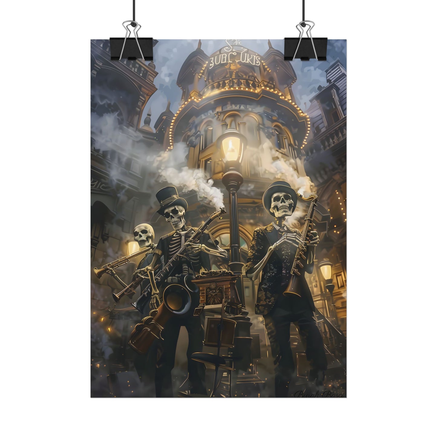 Victorian Skeleton Jazz Band: Nostalgic Lowbrow Art Piece - Poster