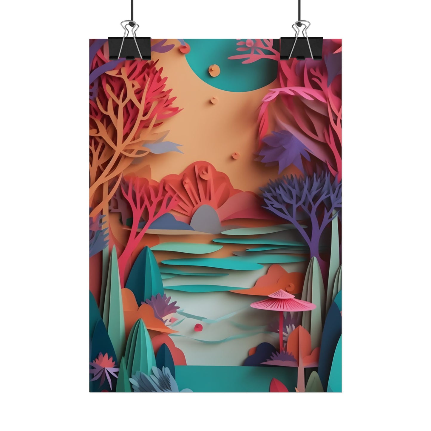 Whimsical Quilling Japanese Landscape: Intricate Paper Art Design - Poster