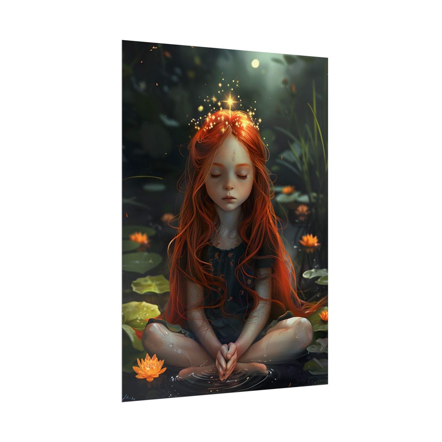 Vibrant Young Girl: Sparkling Red Hair Artwork - Poster