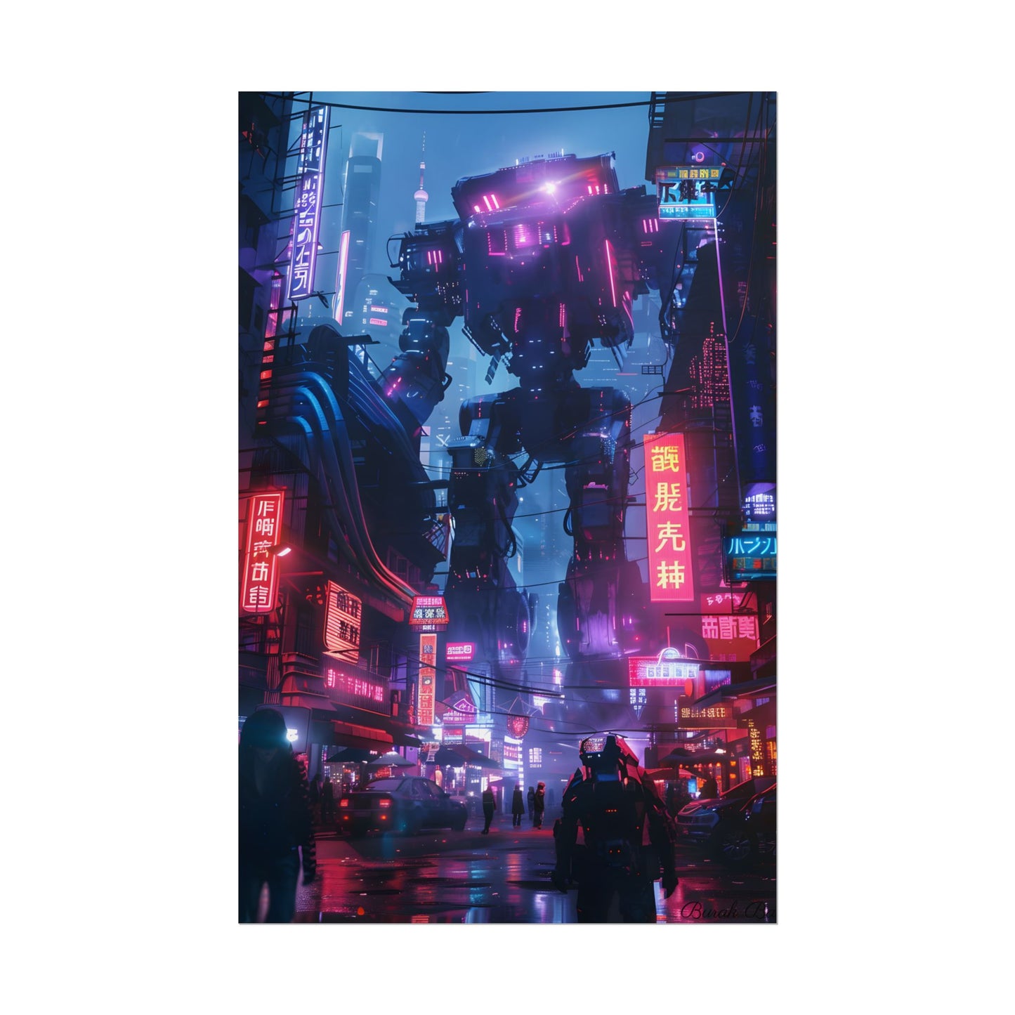 Futuristic Cityscape: Neon Lights Digital Artwork - Poster