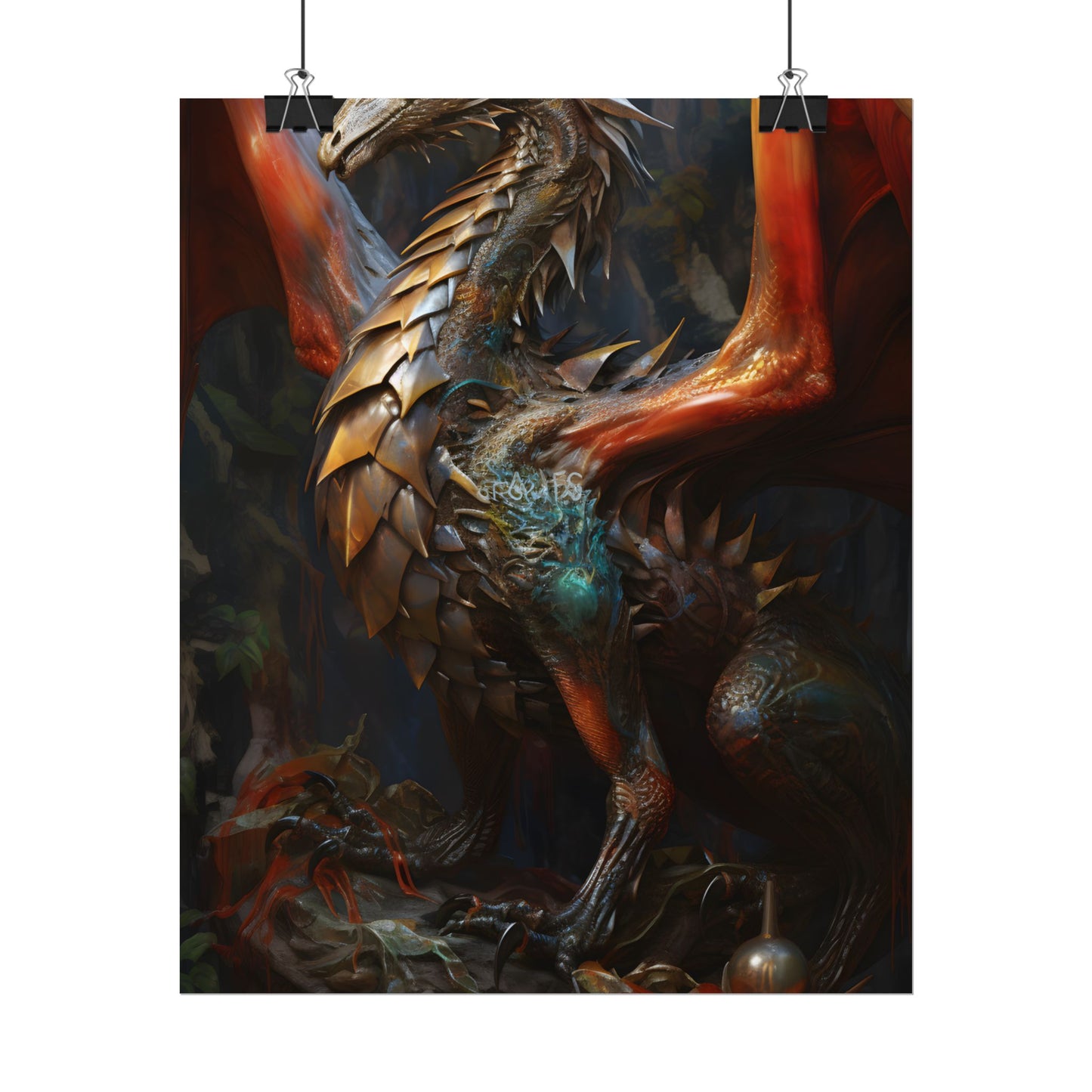 Fantasy Dragon Guardian Art: Ancient Dragon in its Lair - Poster