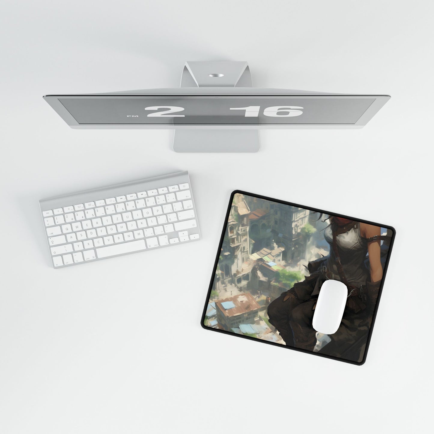 Anime Fantasy Bird's Eye View: White Feathers Digital Art - Desk Mat