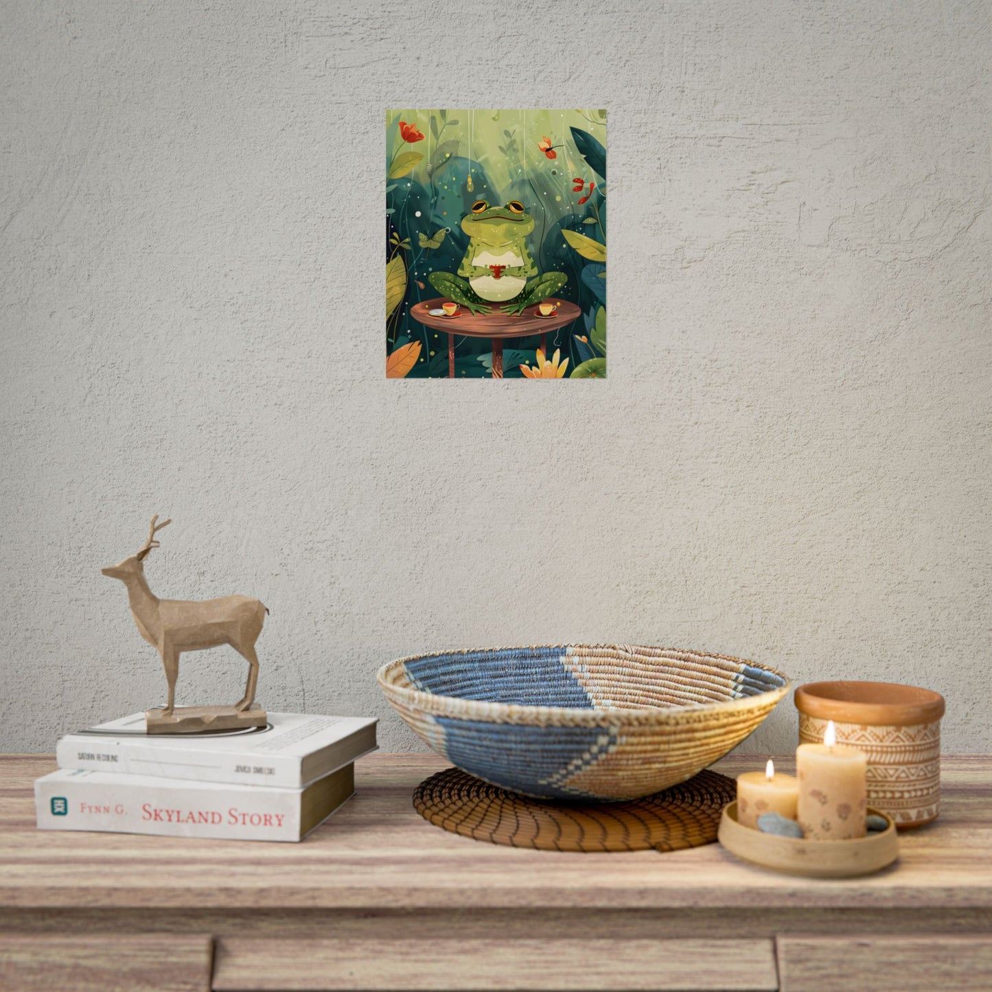 Whimsical Frog on Water: Playful Lily Pad Illustration - Poster
