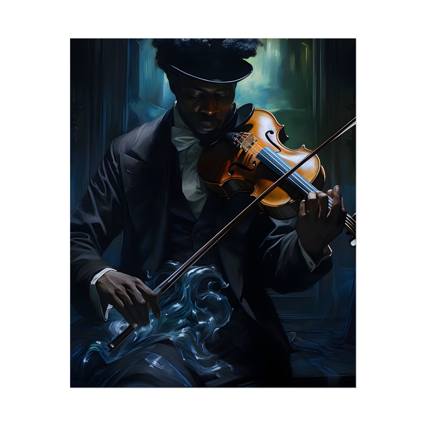 Mysterious Musician in Concentration: Portrait with Violin - Poster