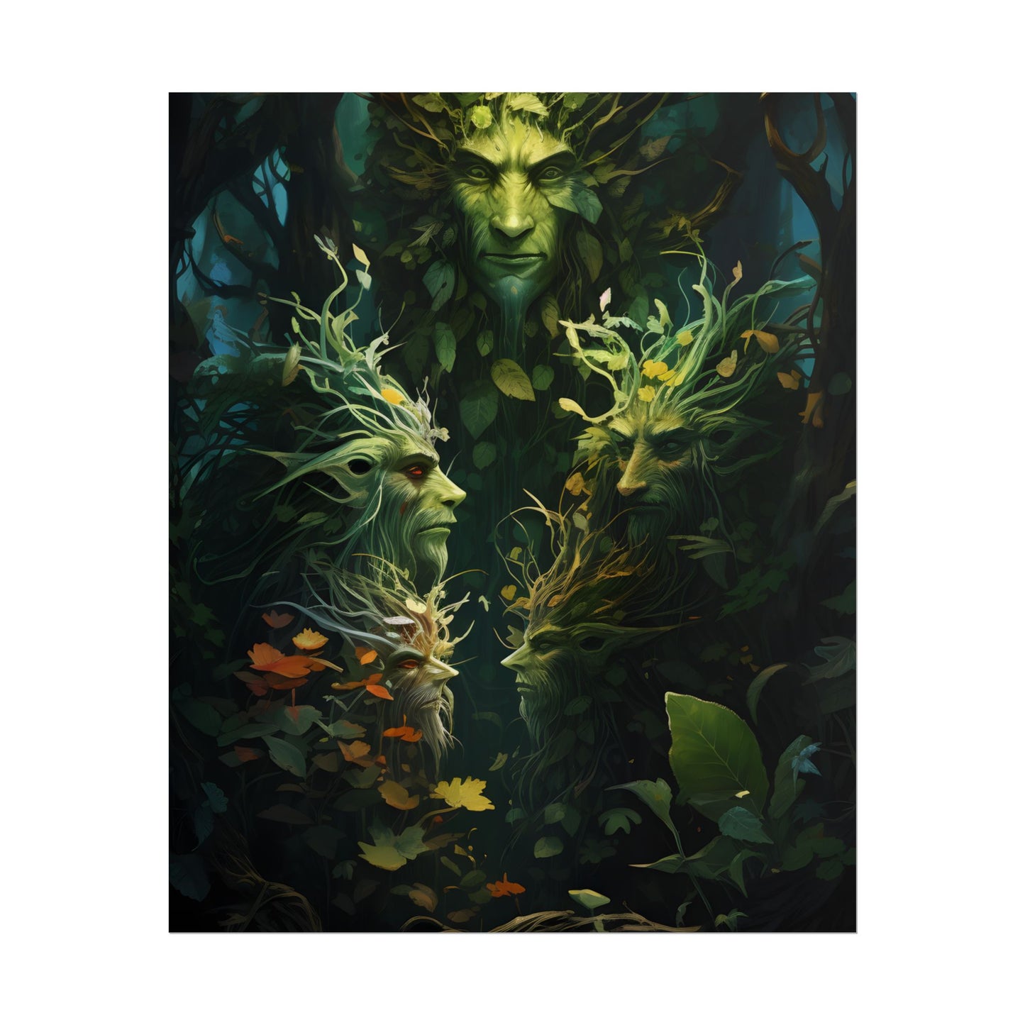 Mystical Forest Guardians: Ancient Tree Spirits in Serene Nature - Poster