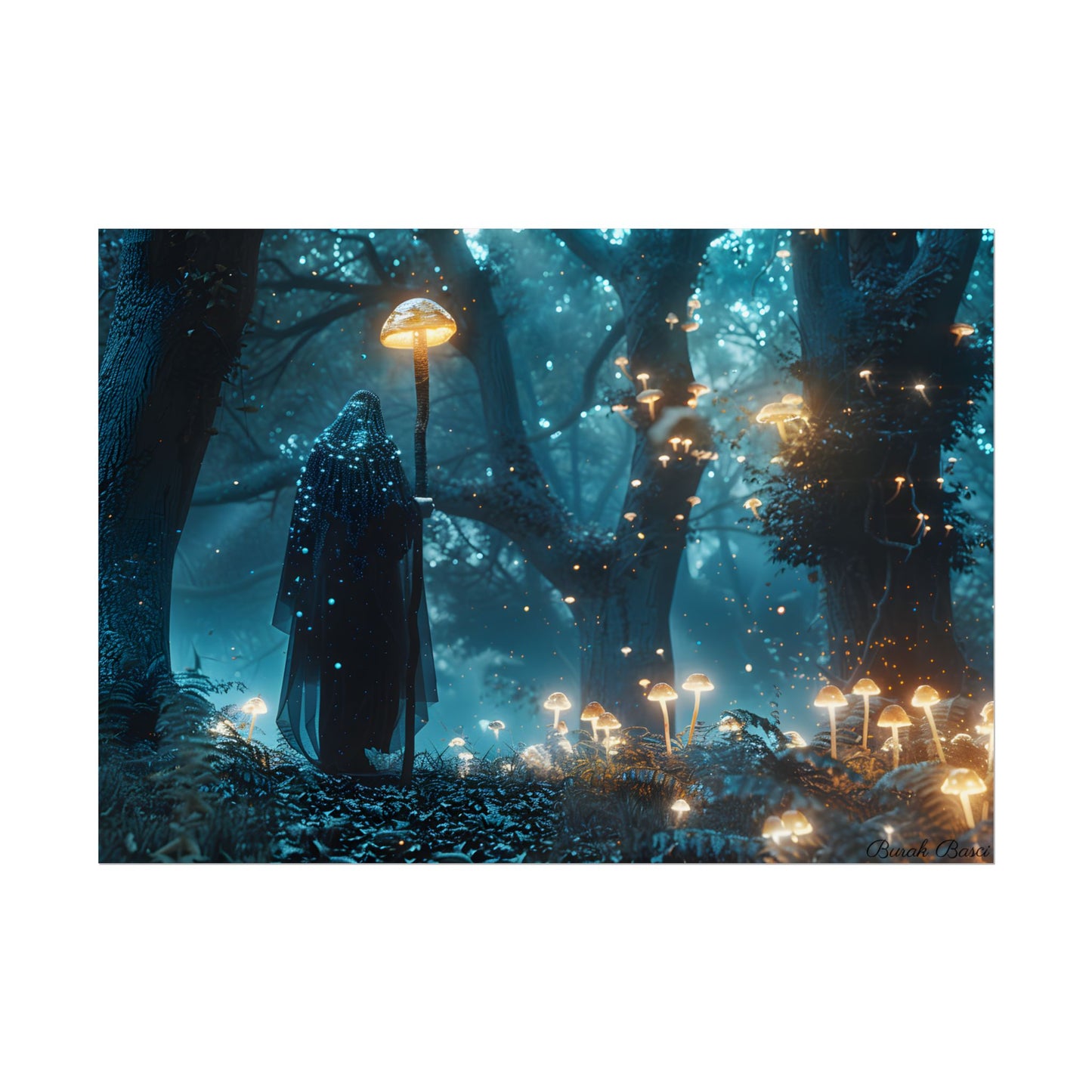 Whispers of Ancient Magic in a Moonlit Mystical Forest - Poster