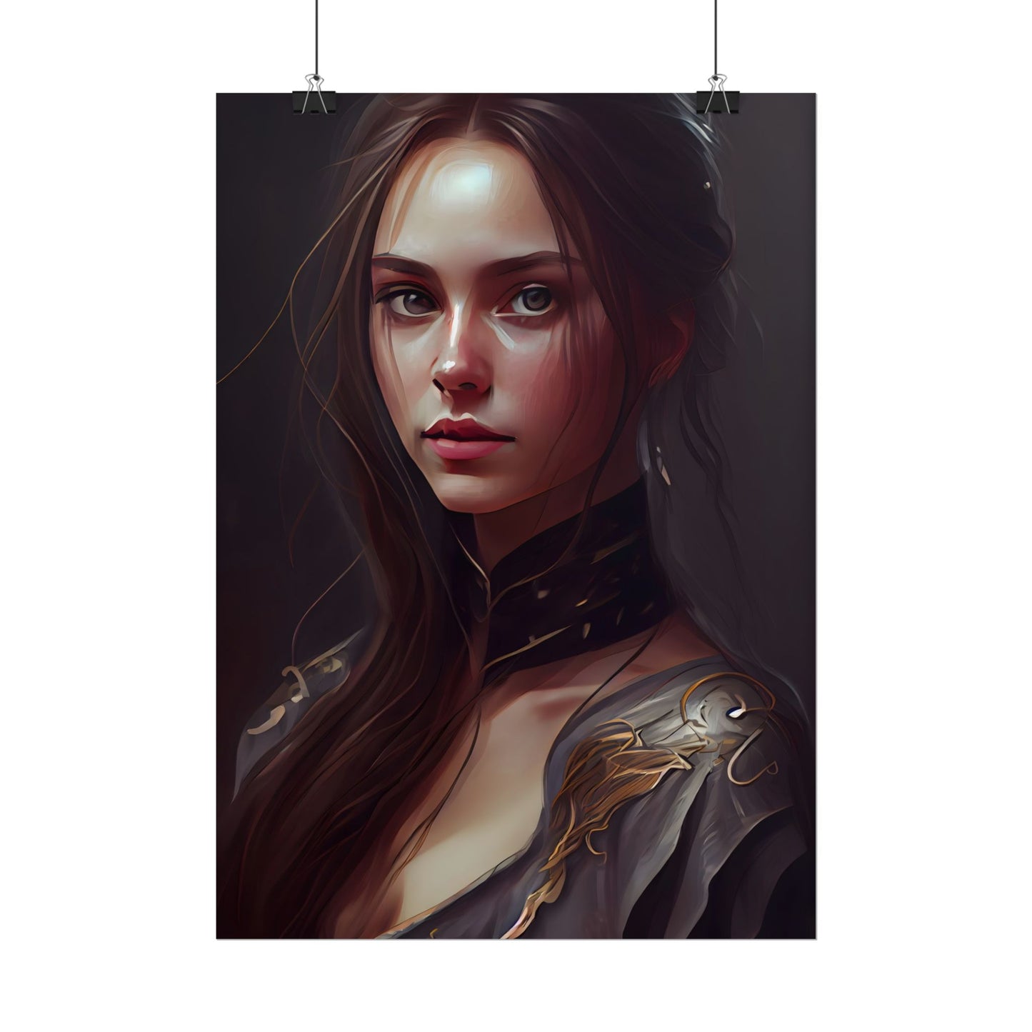 Elegant Indoor Portrait: Brown Hair Beauty - Poster