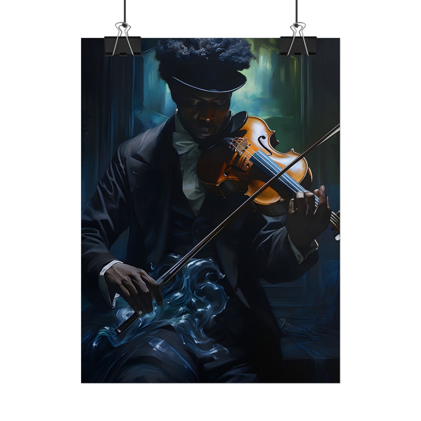 Mysterious Musician in Concentration: Portrait with Violin - Poster