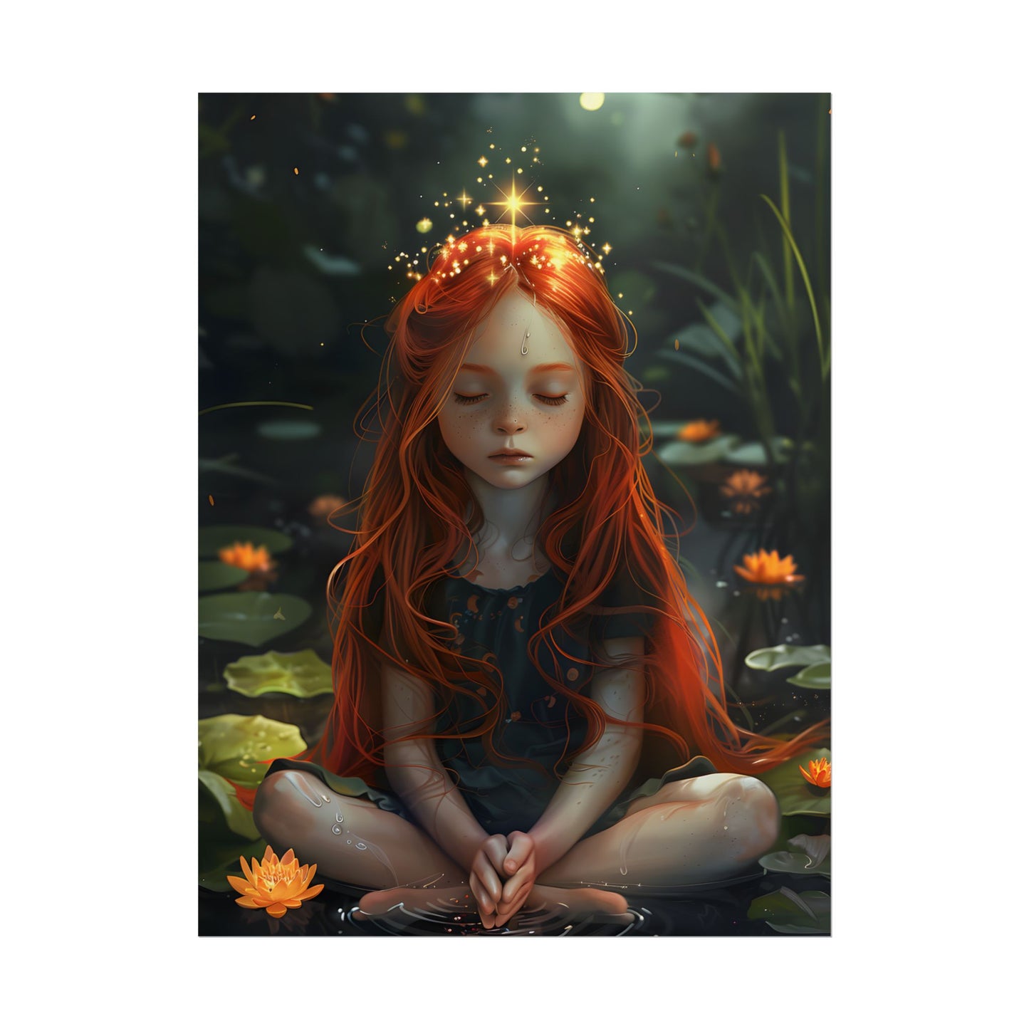 Vibrant Young Girl: Sparkling Red Hair Artwork - Poster