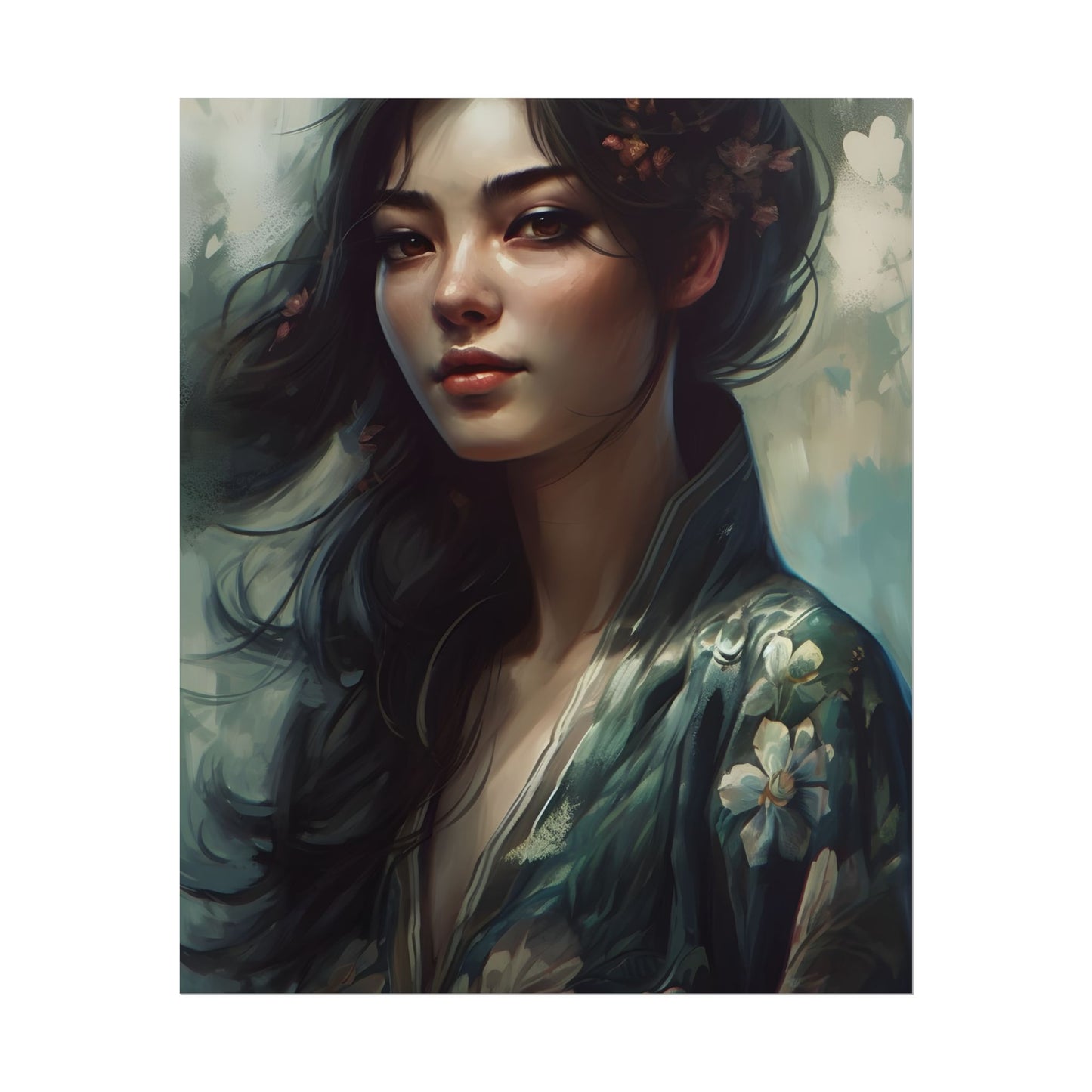 Astonishing Realistic Brown Hair Female Portrait: Studio Artwork - Poster
