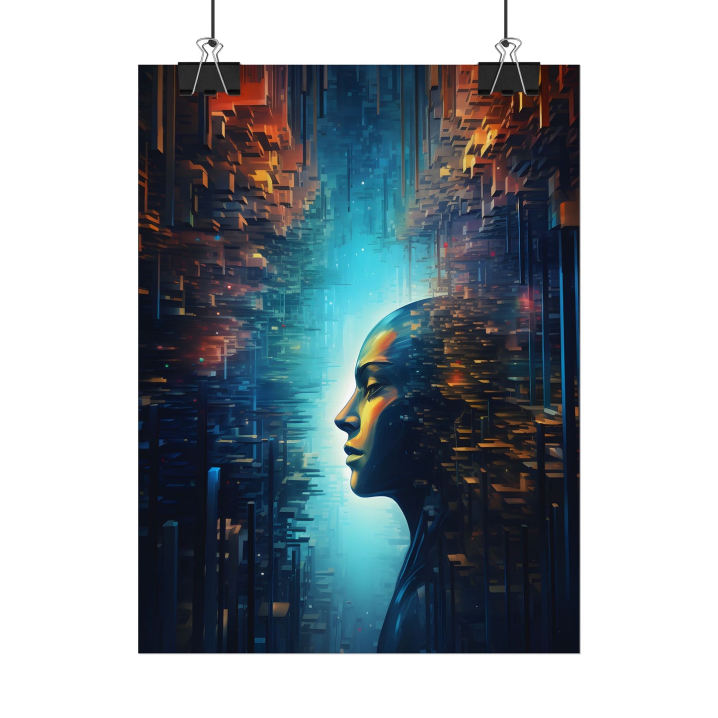 Cyber Dreams: Futuristic Digital Artwork with Neon Lights - Poster