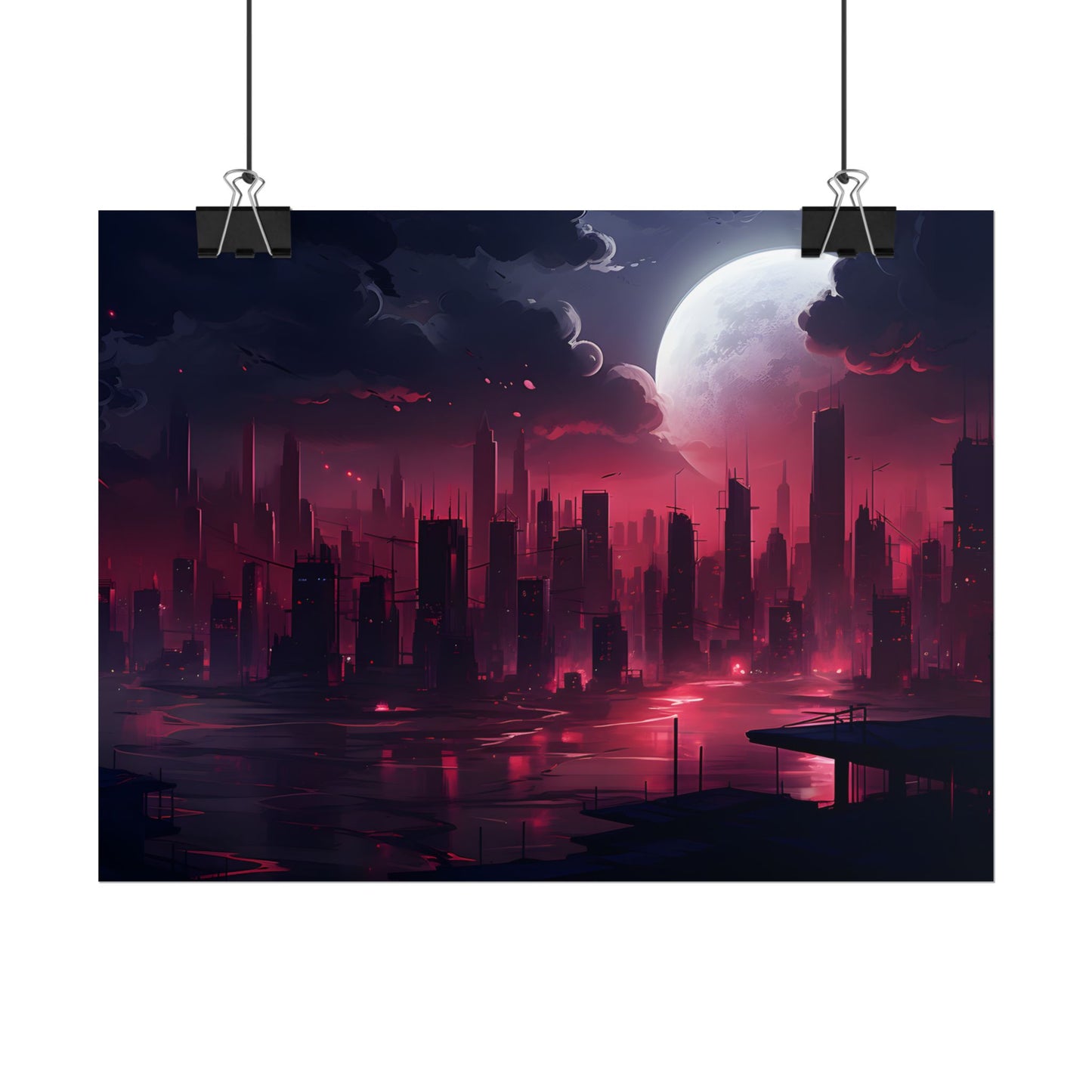 Cyberpunk Night: Burning Cityscape Digital Art - Poster