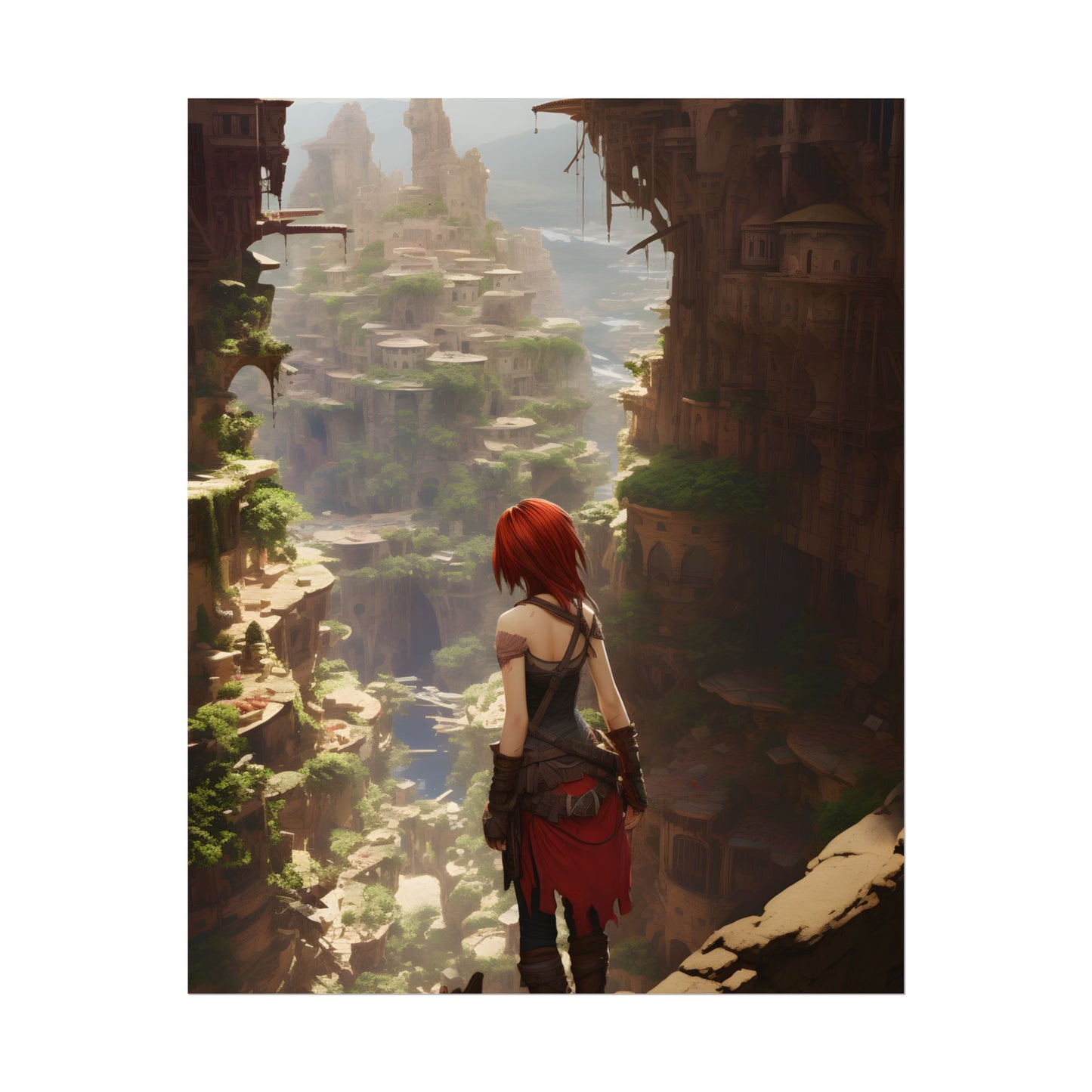Anime Red Haired Female: Dramatic Bird's Eye View - Poster