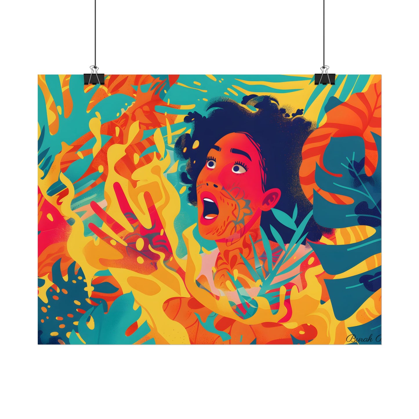Whimsical Plant Illustration: Digital Cartoon Art - Poster