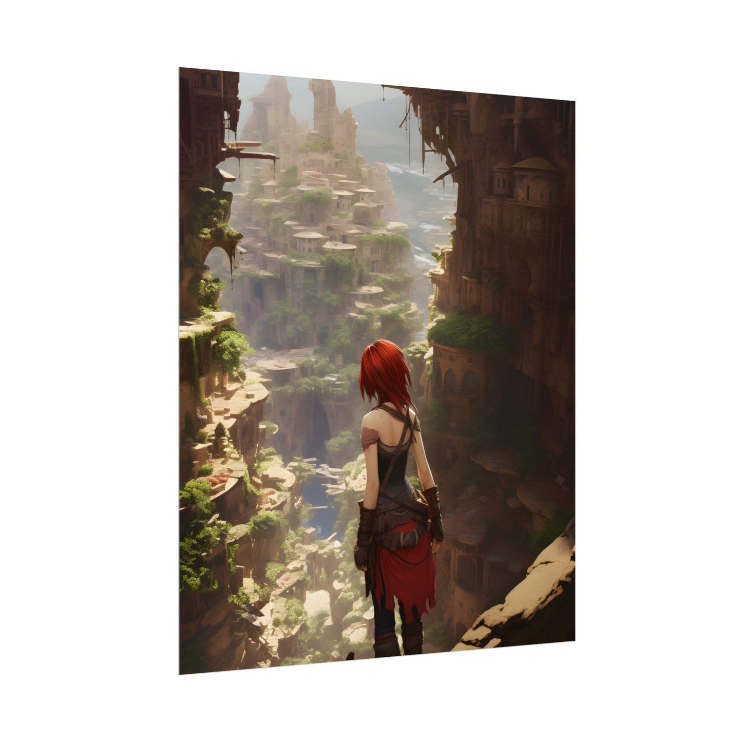 Anime Red Haired Female: Dramatic Bird's Eye View - Poster
