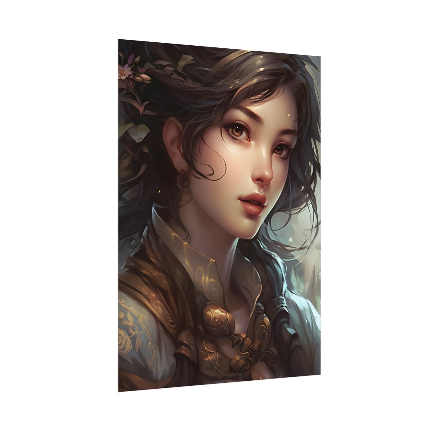 Astonishing Brunette Portrait: Elegant Digital Artwork - Poster