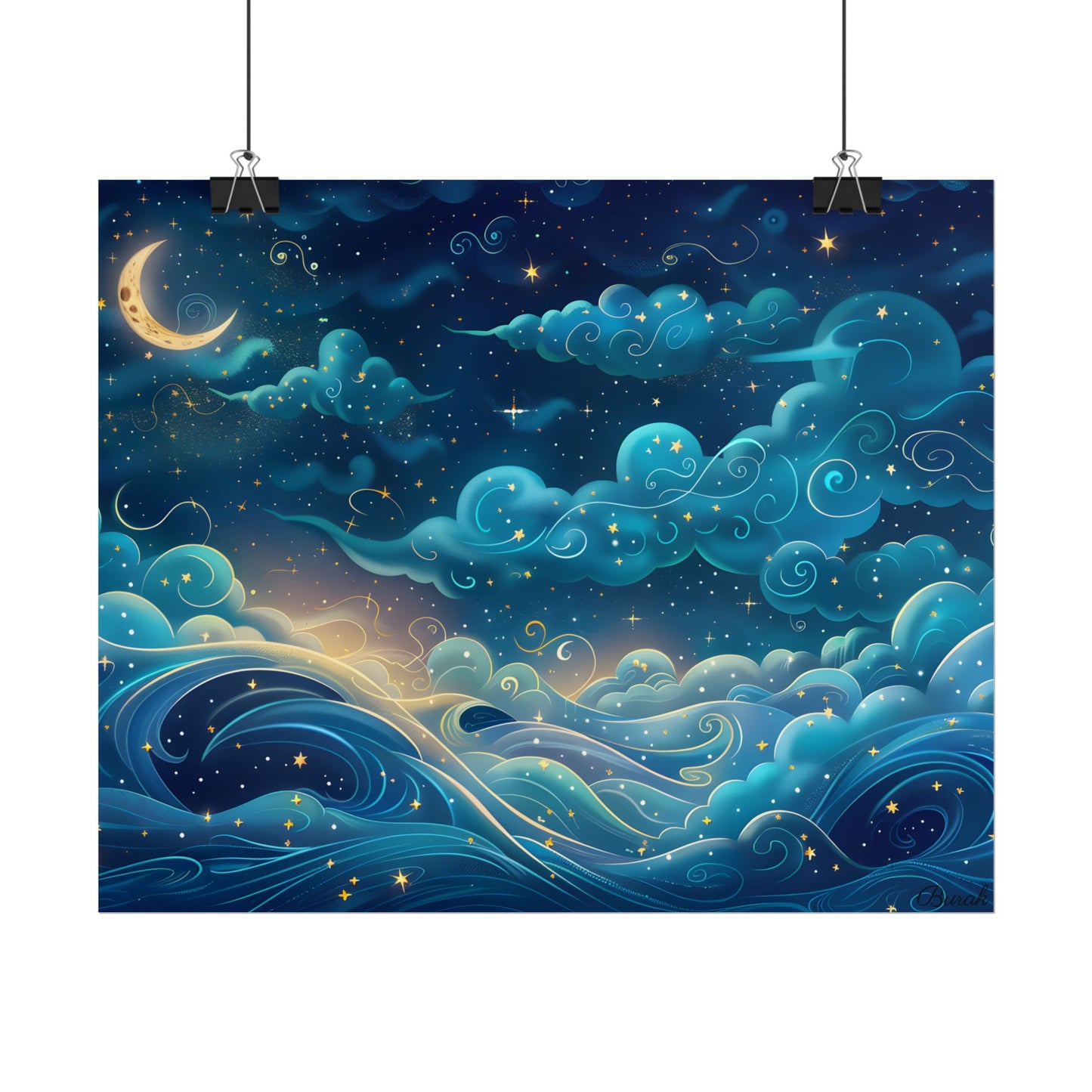 Twinkling Stellar Night Sky: Whimsical Dreamy Artwork - Poster