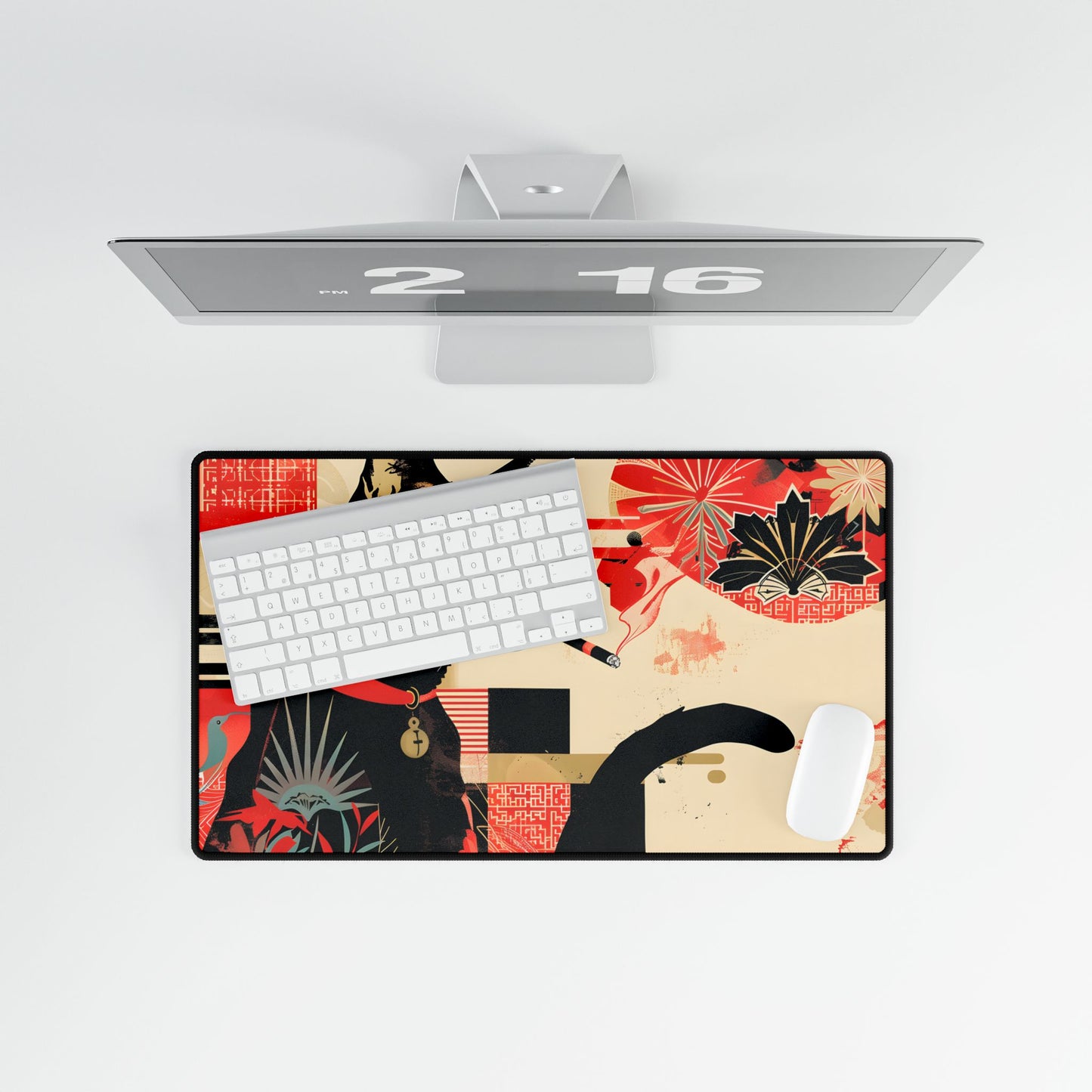 Smoking Cat: Whimsical Feline Moment - Desk Mat