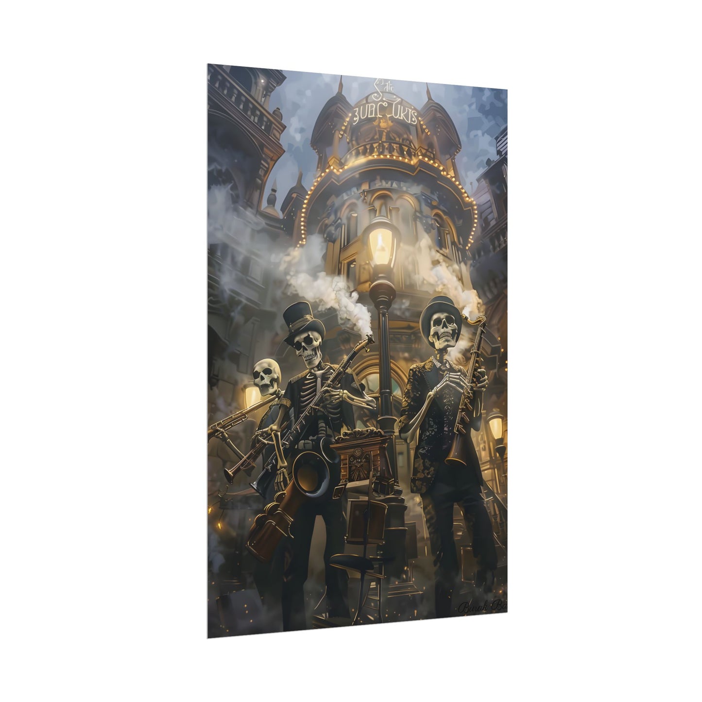 Victorian Skeleton Jazz Band: Nostalgic Lowbrow Art Piece - Poster