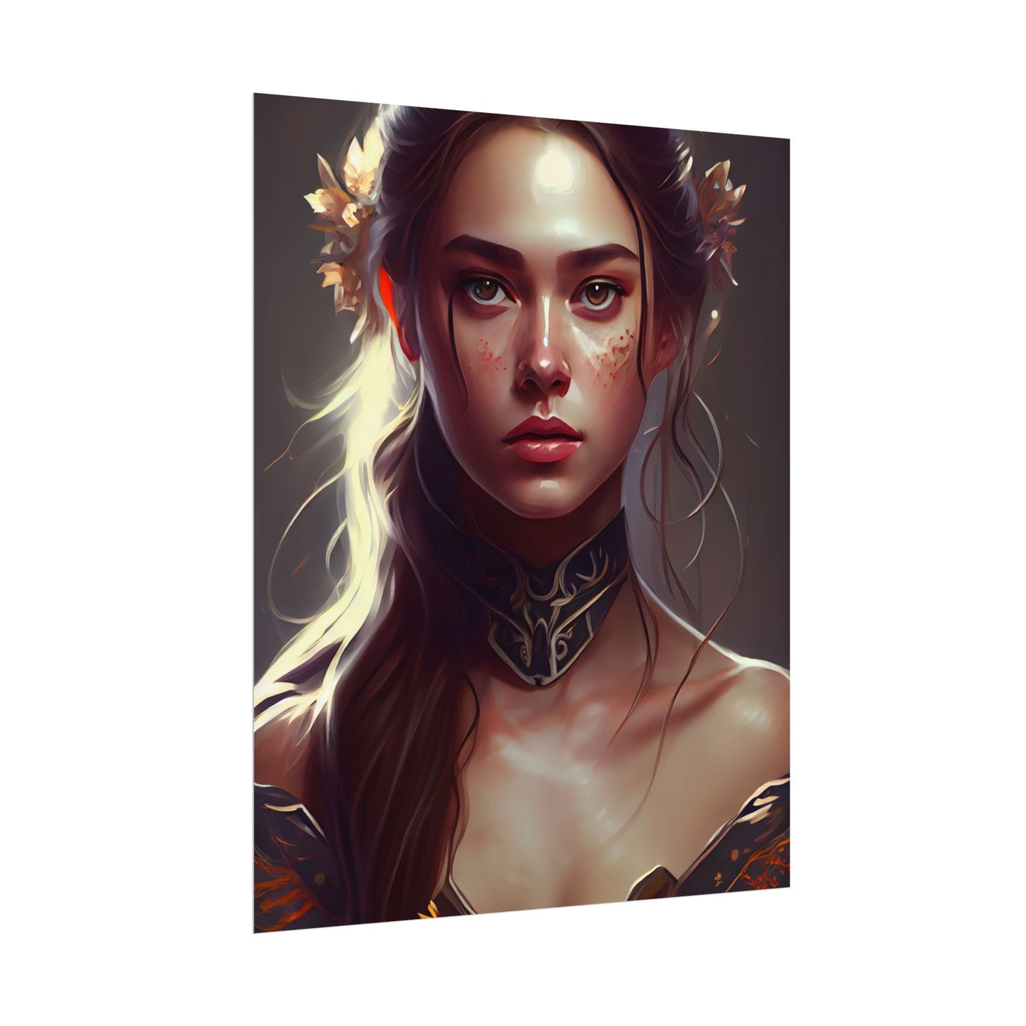 Stunning Female Portrait: Brown Hair Artwork in a Dramatic Style - Poster