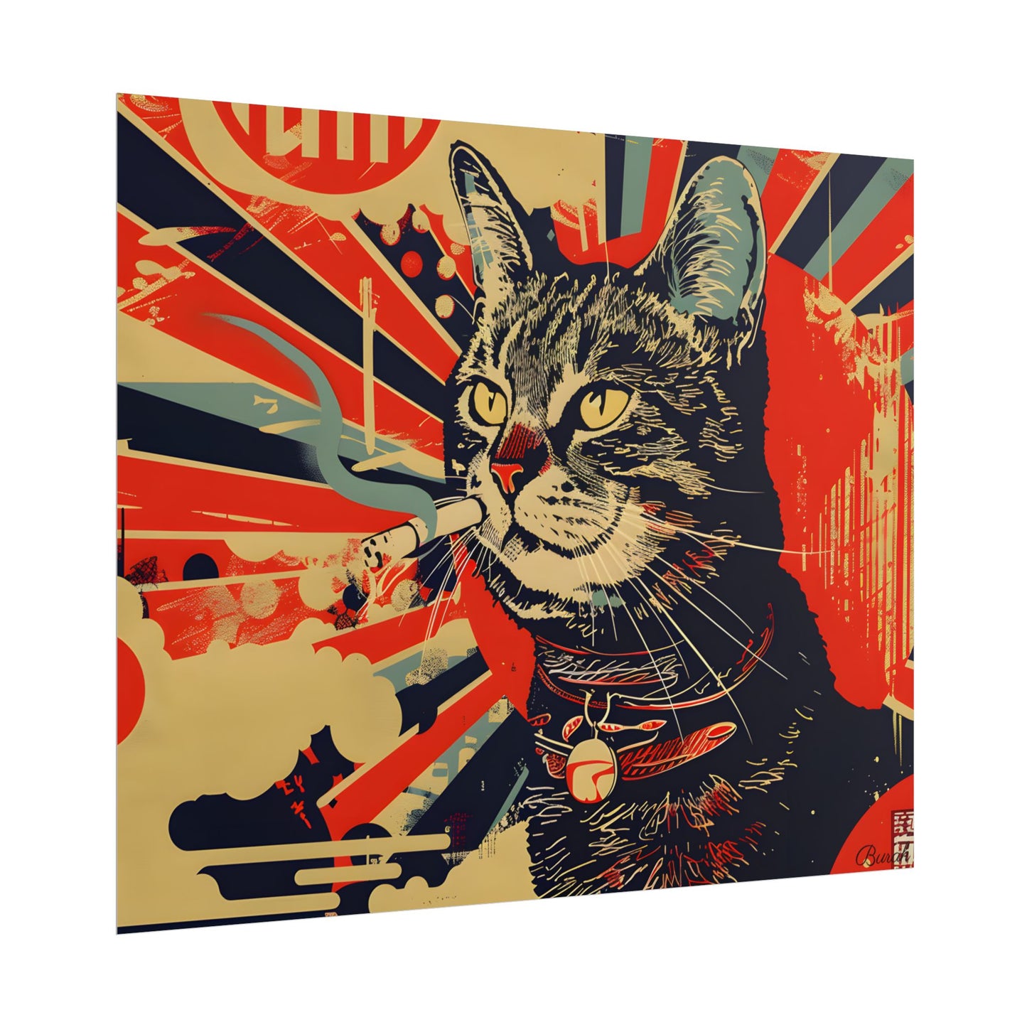 Whimsical Urban Wildlife: Cat Art in a Bolstered Setting - Poster