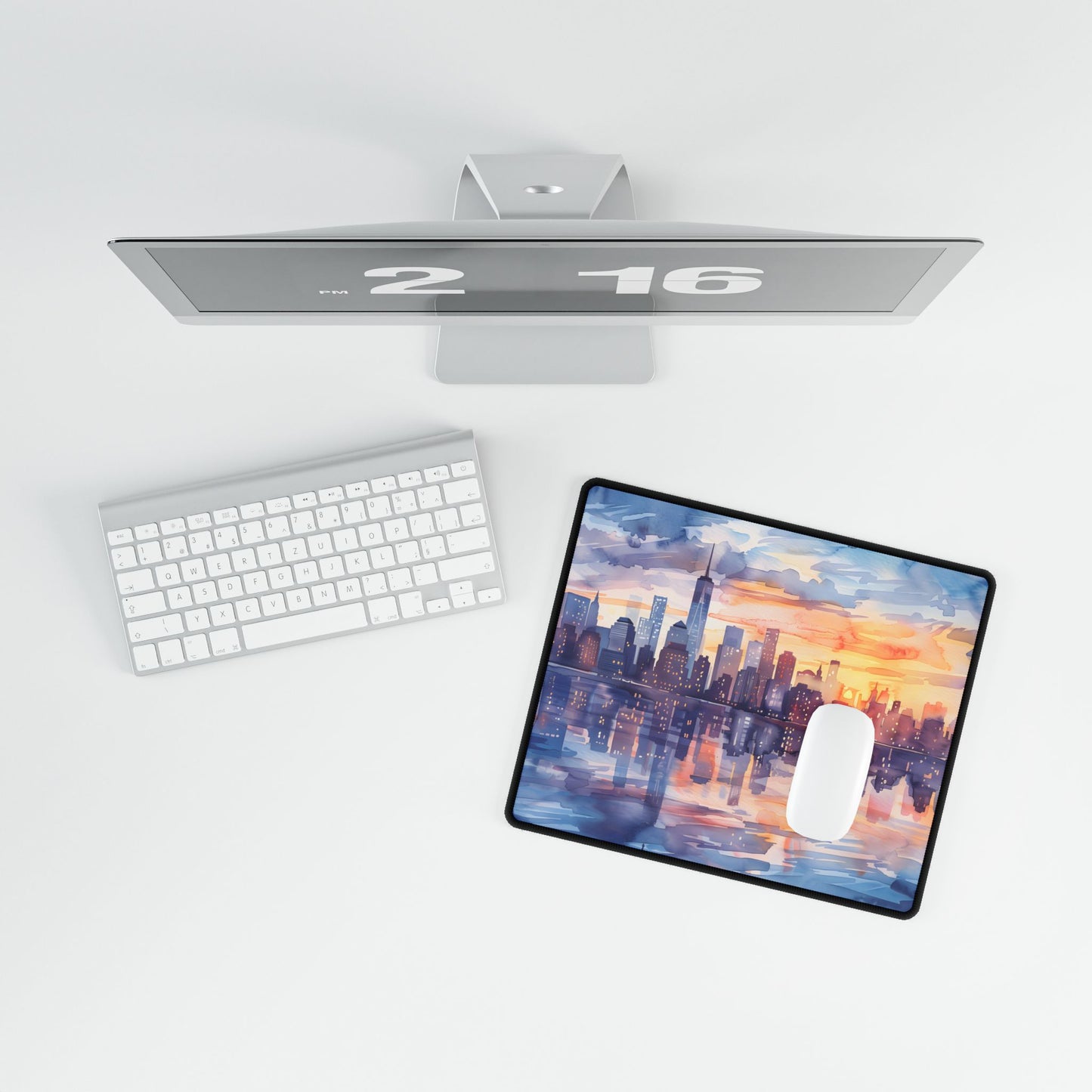 Watercolor New York City Sunset Skyline: Artistic NYC View - Desk Mat