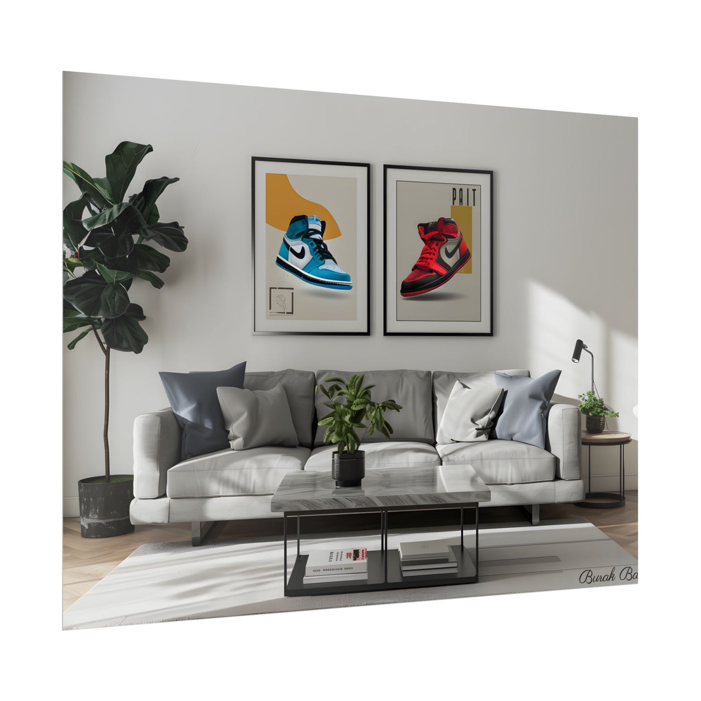 Minimalist Modern Living Room: Neutral Colors & Natural Light Art - Poster