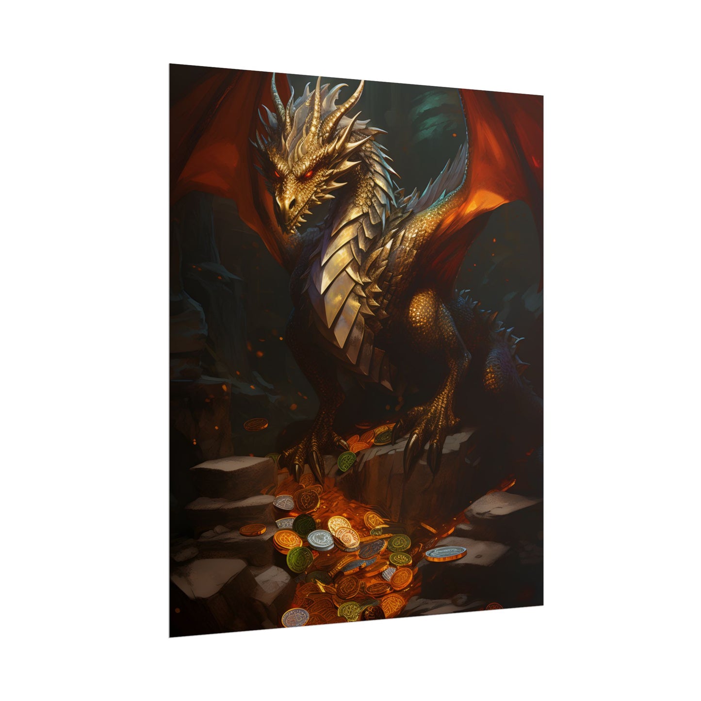 Ancient Fantasy Dragon Guard: Majestic Creature Art - Poster