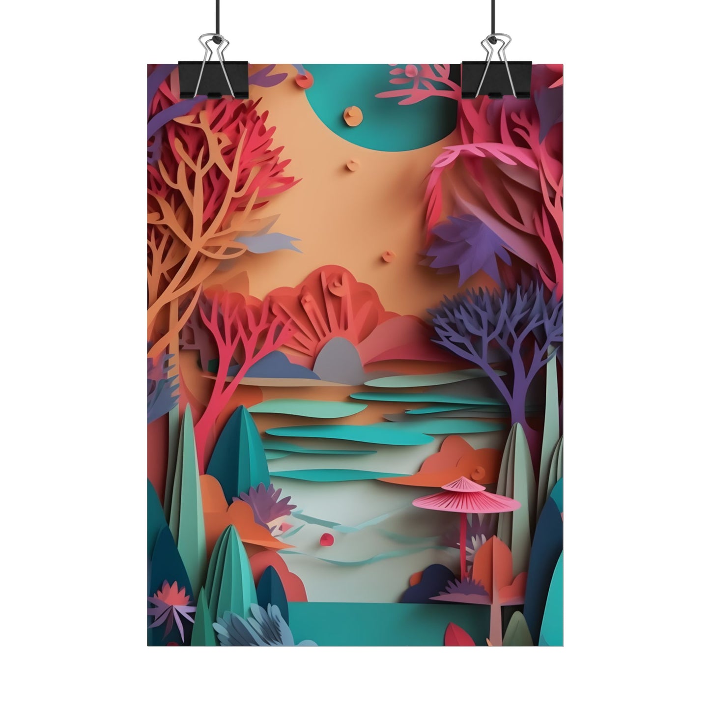 Whimsical Quilling Japanese Landscape: Intricate Paper Art Design - Poster