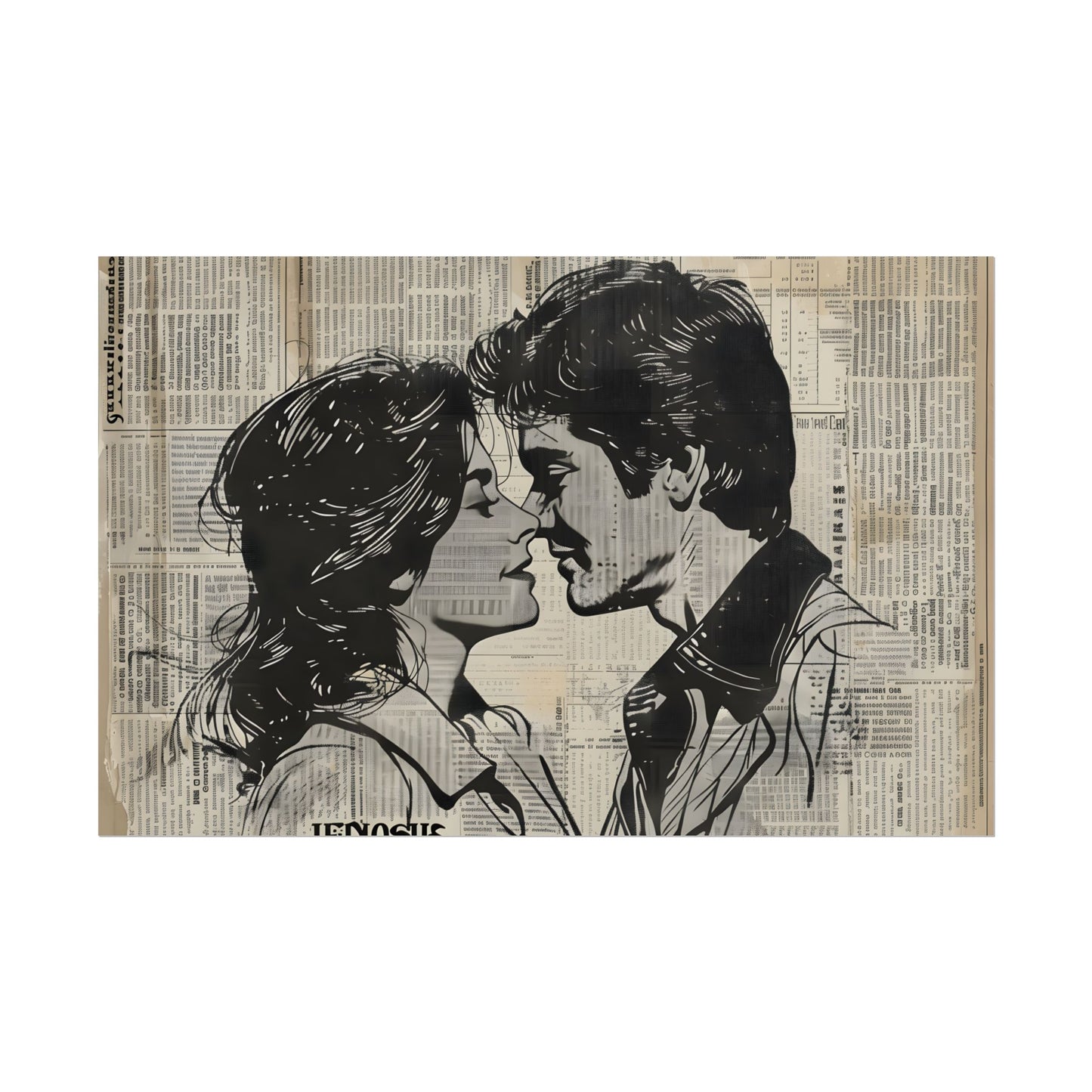 Vintage Romance Couples: Timeless Newsprint Art - Poster