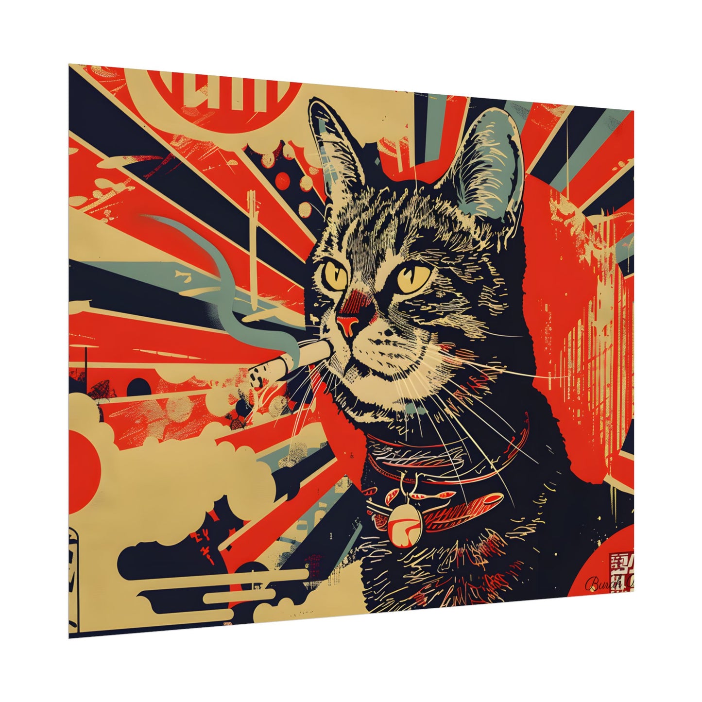 Whimsical Urban Wildlife: Cat Art in a Bolstered Setting - Poster