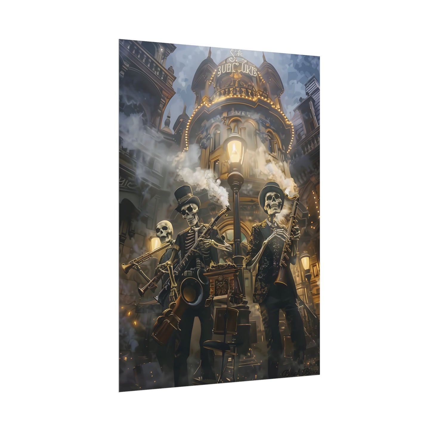 Victorian Skeleton Jazz Band: Nostalgic Lowbrow Art Piece - Poster
