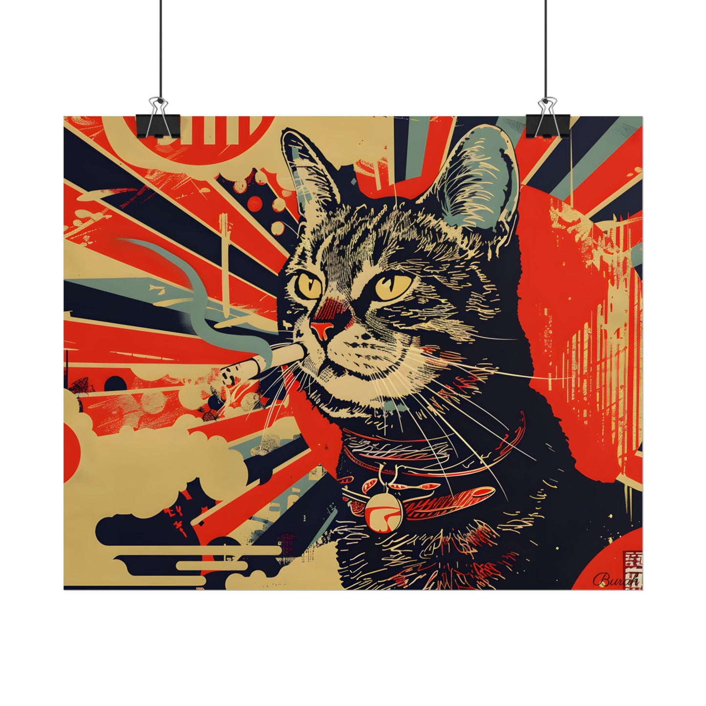 Whimsical Urban Wildlife: Cat Art in a Bolstered Setting - Poster