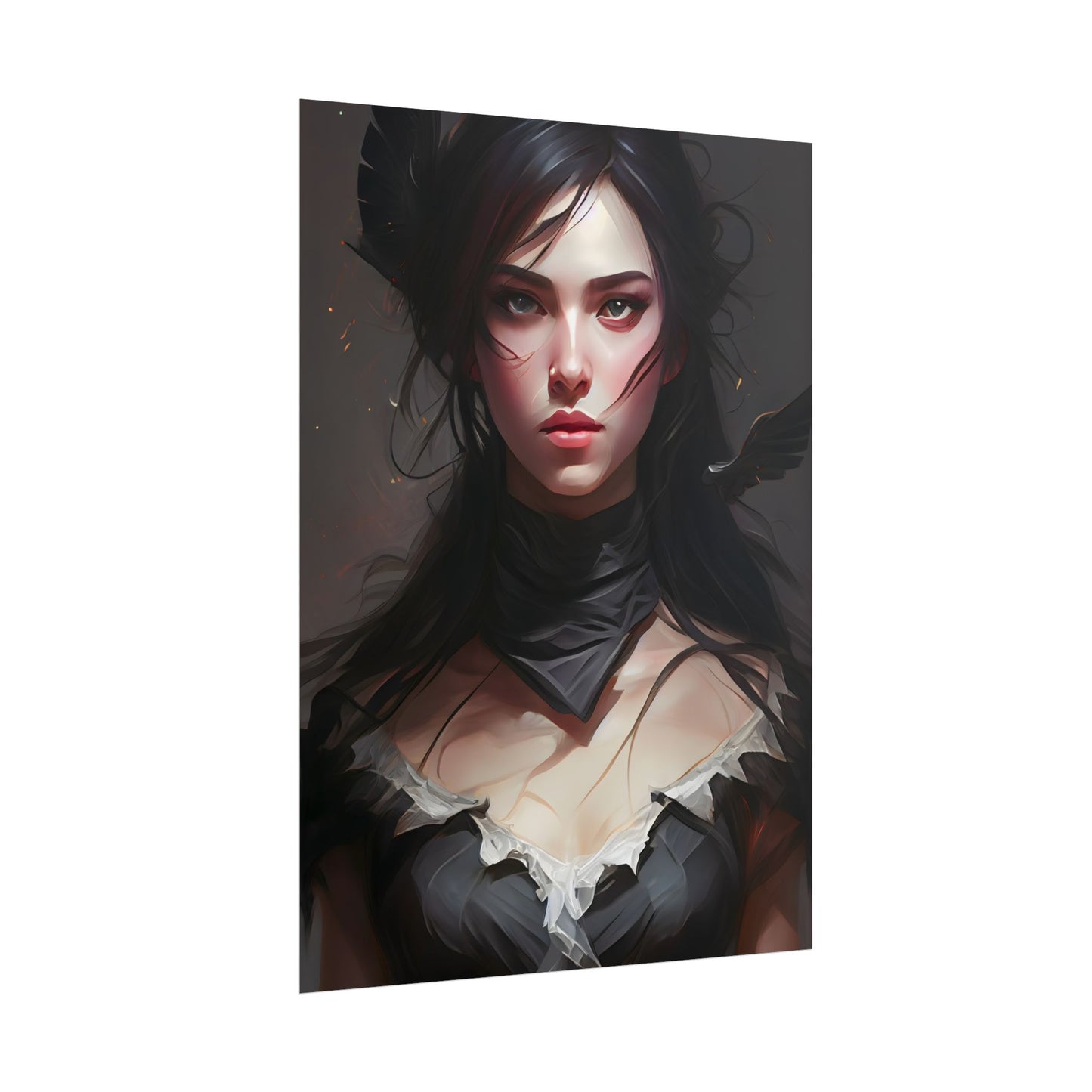 Female Portrait: Black Hair Artwork in Dark Background - Poster
