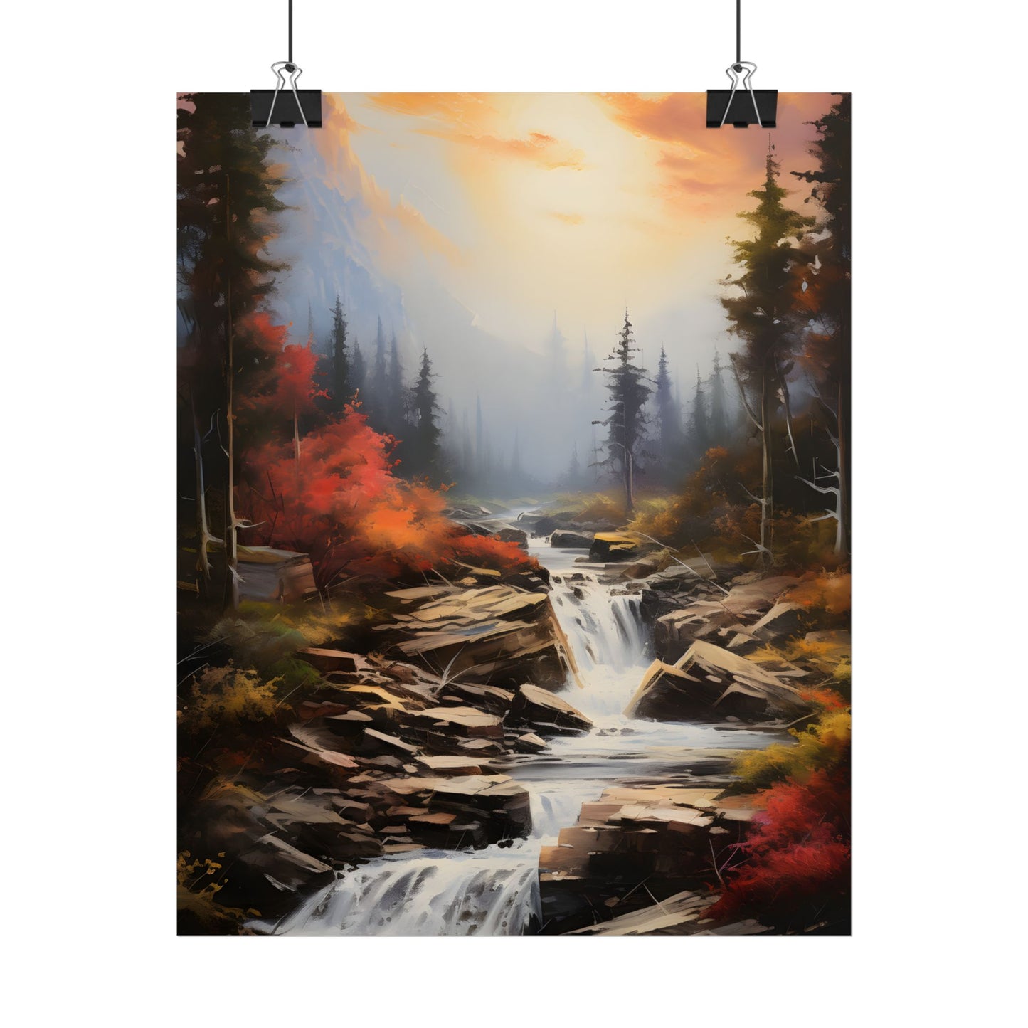 Breathtaking Waterfall: Magnificent Oil Painting Artwork - Poster