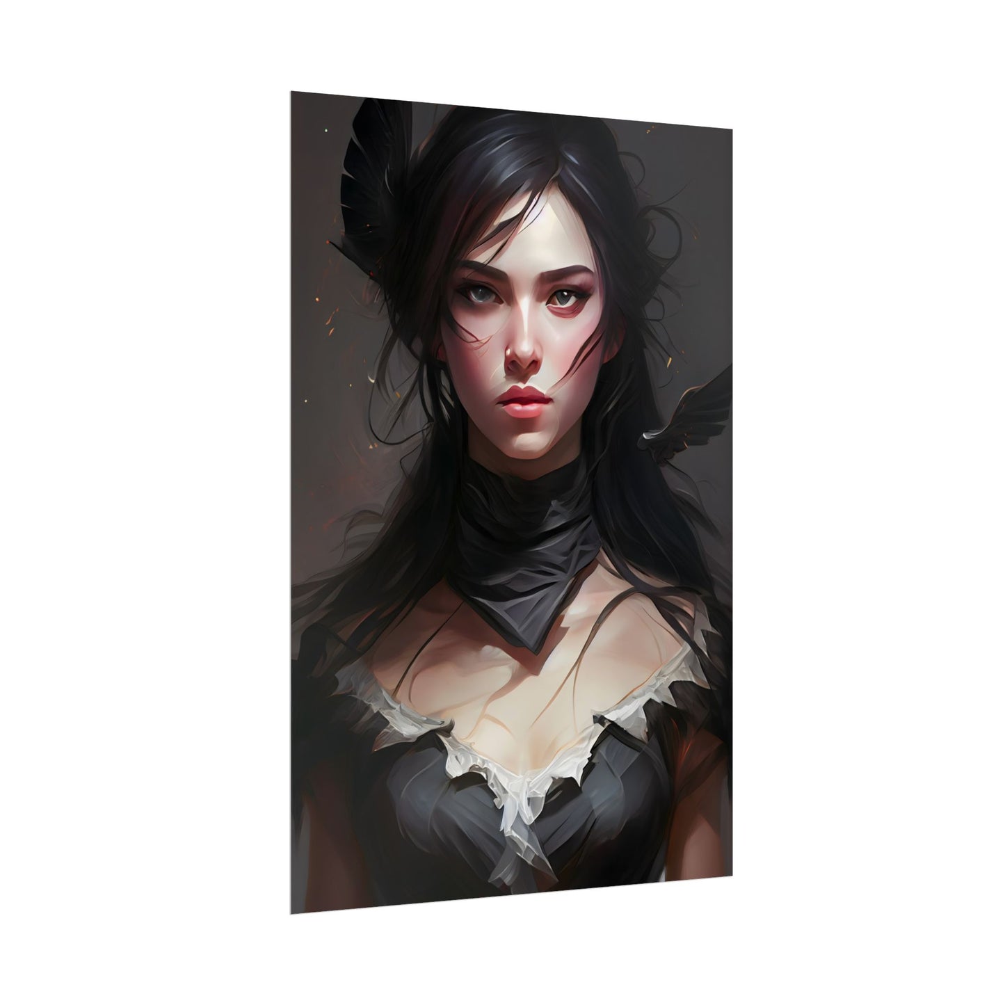 Female Portrait: Black Hair Artwork in Dark Background - Poster