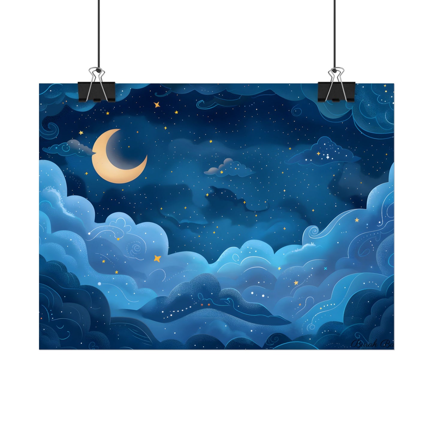 Whispers of a Whimsical Night Sky: Dreamy Celestial Artwork - Poster