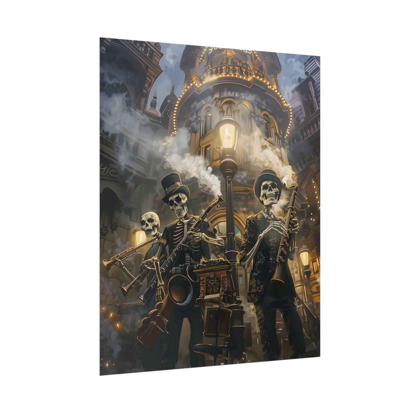 Victorian Skeleton Jazz Band: Nostalgic Lowbrow Art Piece - Poster