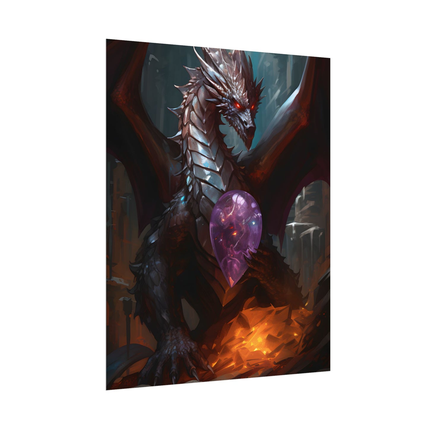 Ancient Fantasy Dragon Guarding Lair: Mythical Artwork - Poster
