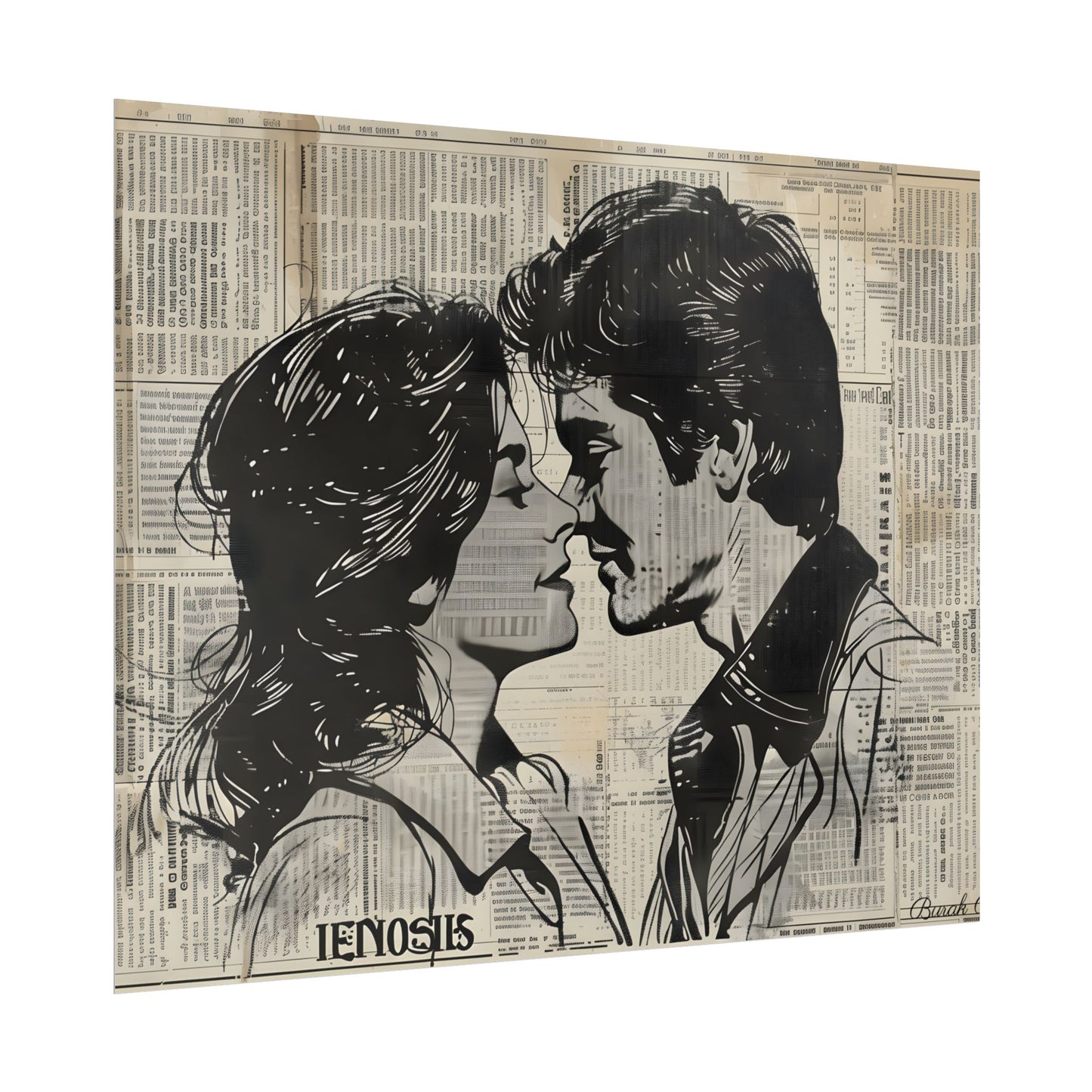 Vintage Romance Couples: Timeless Newsprint Art - Poster