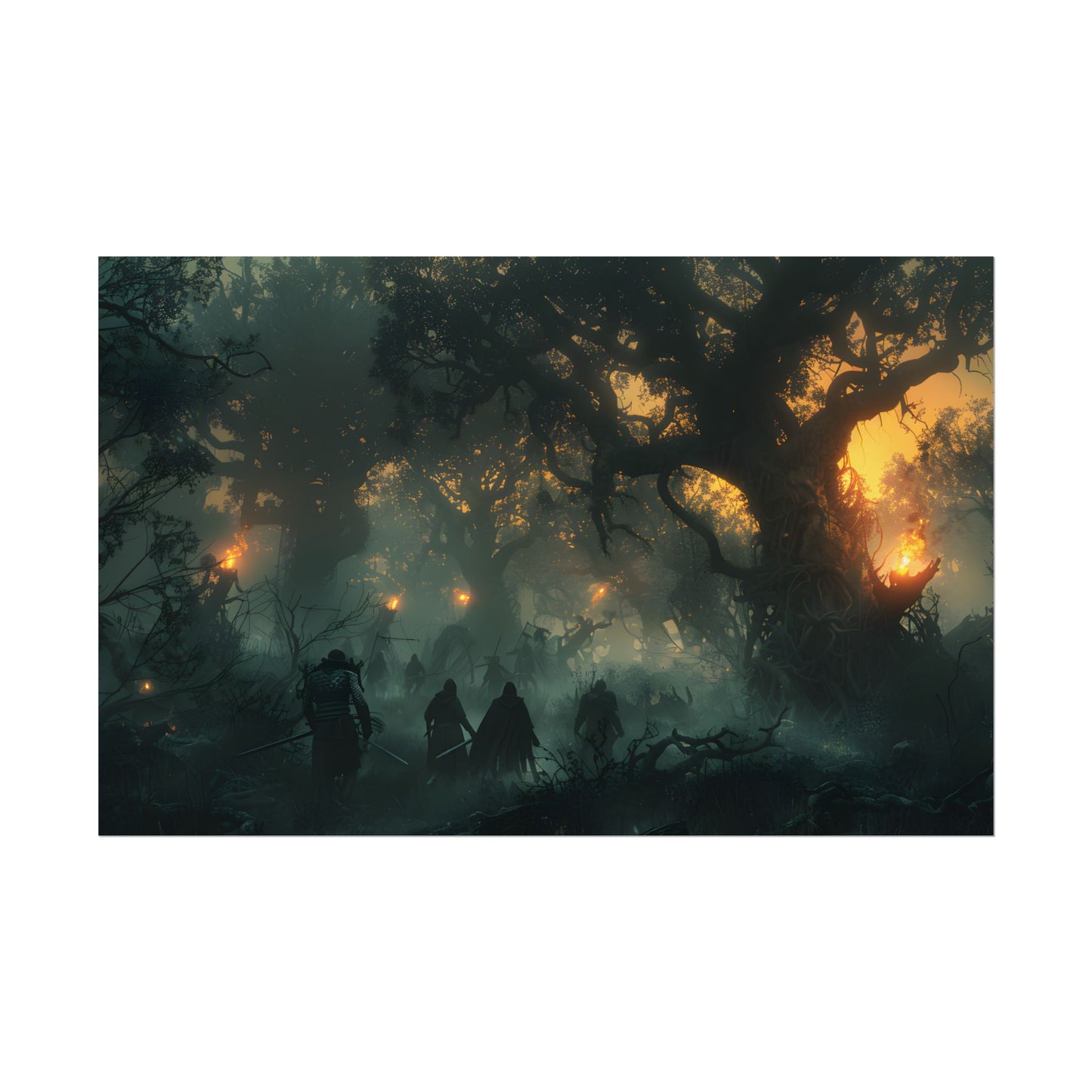 Serene Forest Sunset: Peaceful People's Journey - Poster
