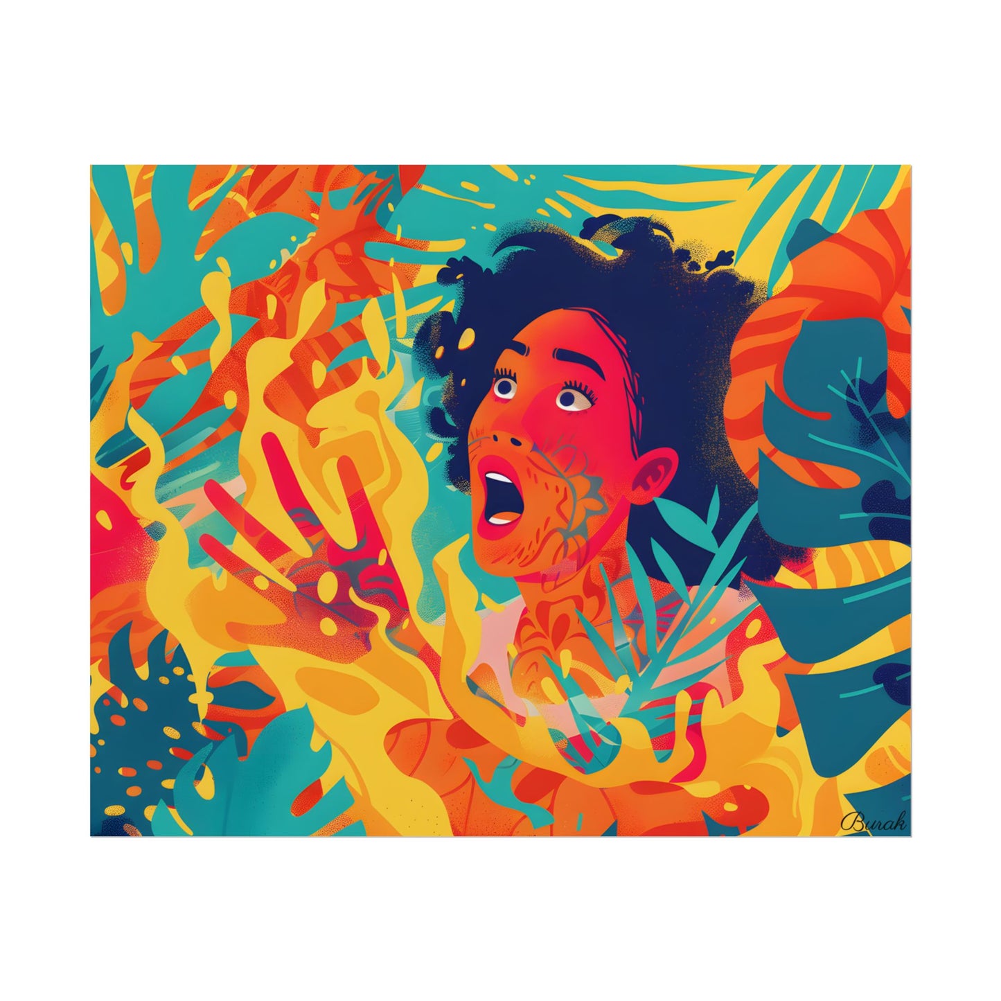 Whimsical Plant Illustration: Digital Cartoon Art - Poster