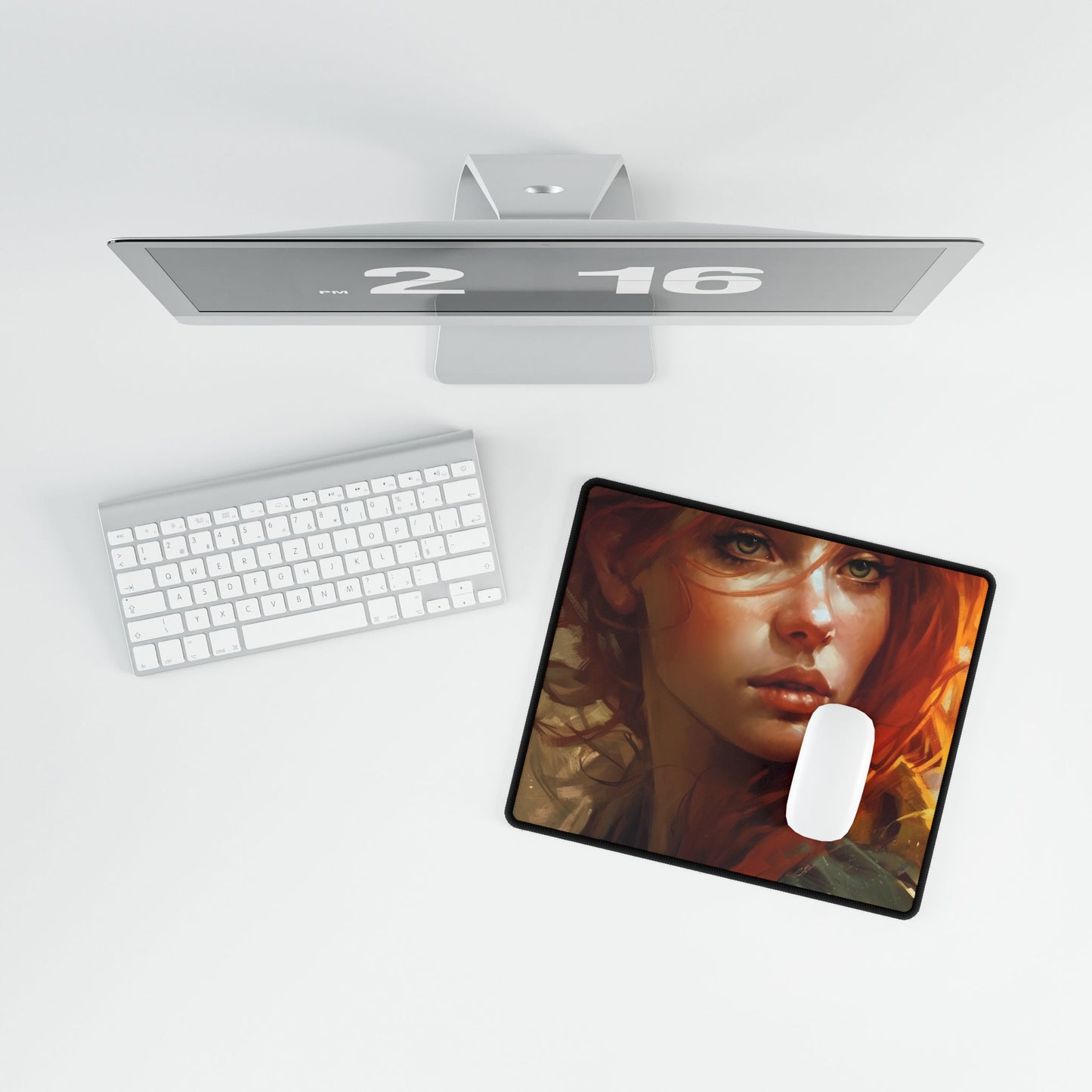 Elegant Redhead Portrait: Serious Female Artwork - Desk Mat