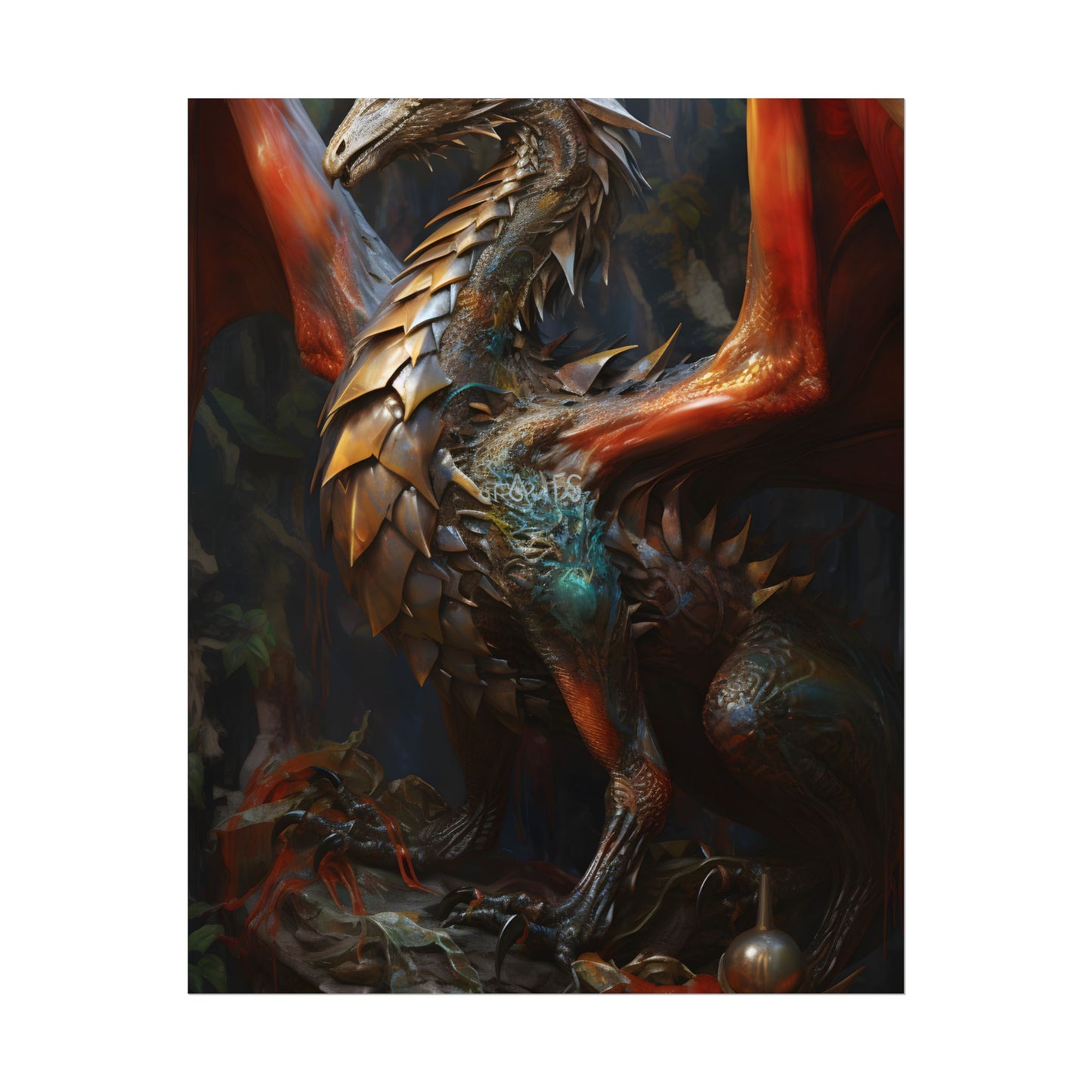 Fantasy Dragon Guardian Art: Ancient Dragon in its Lair - Poster